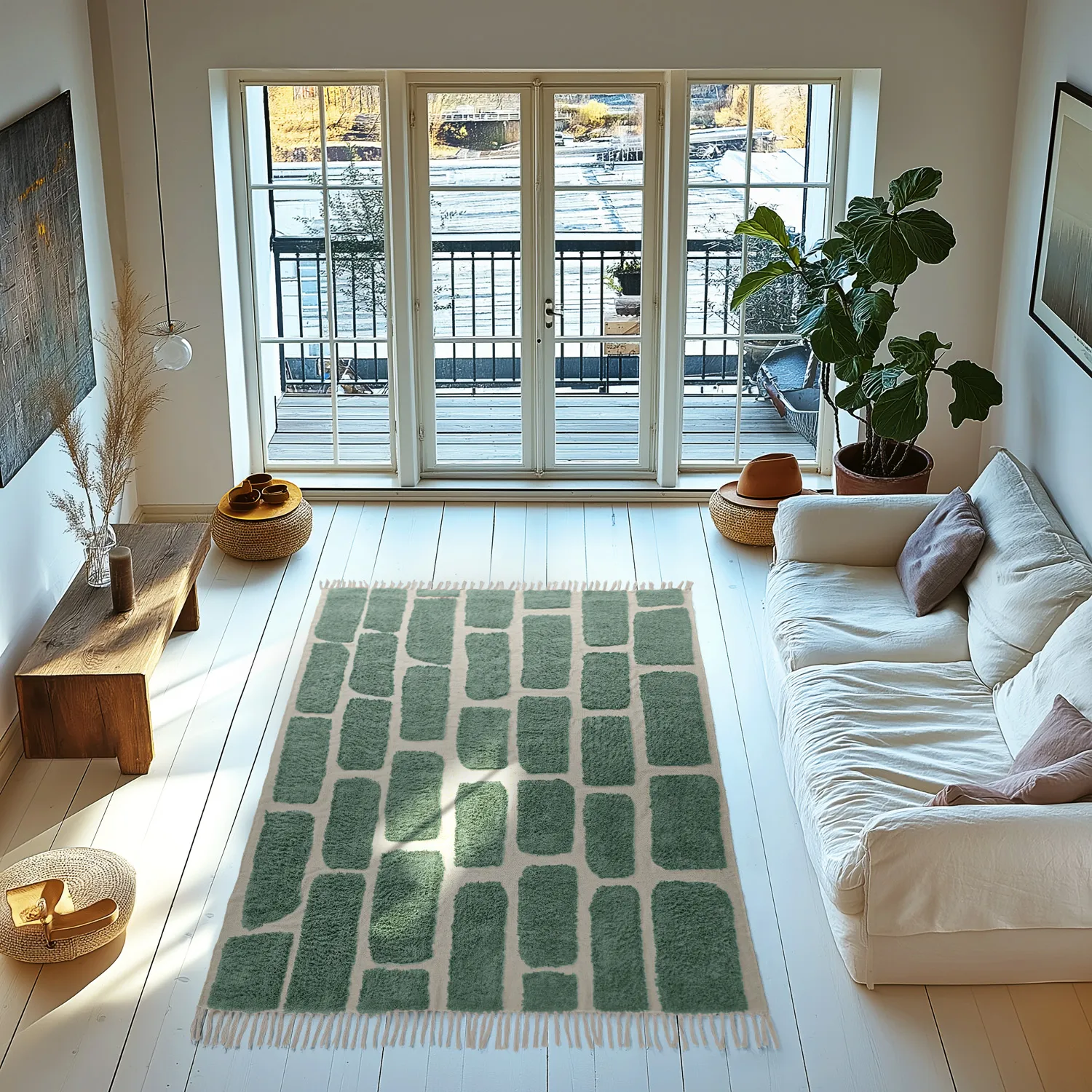 Tapetes felpudos - Cyrus Natural Cotton Shaggy (verde)