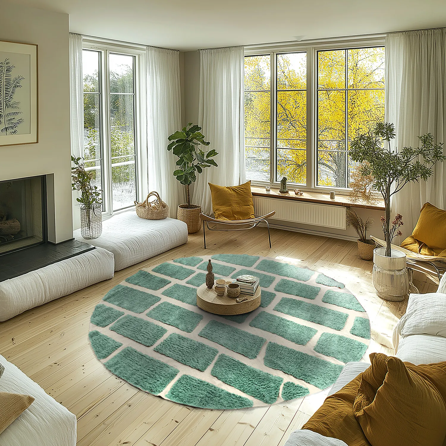 Tapete redondo - Cyrus Natural Cotton Shaggy (verde)