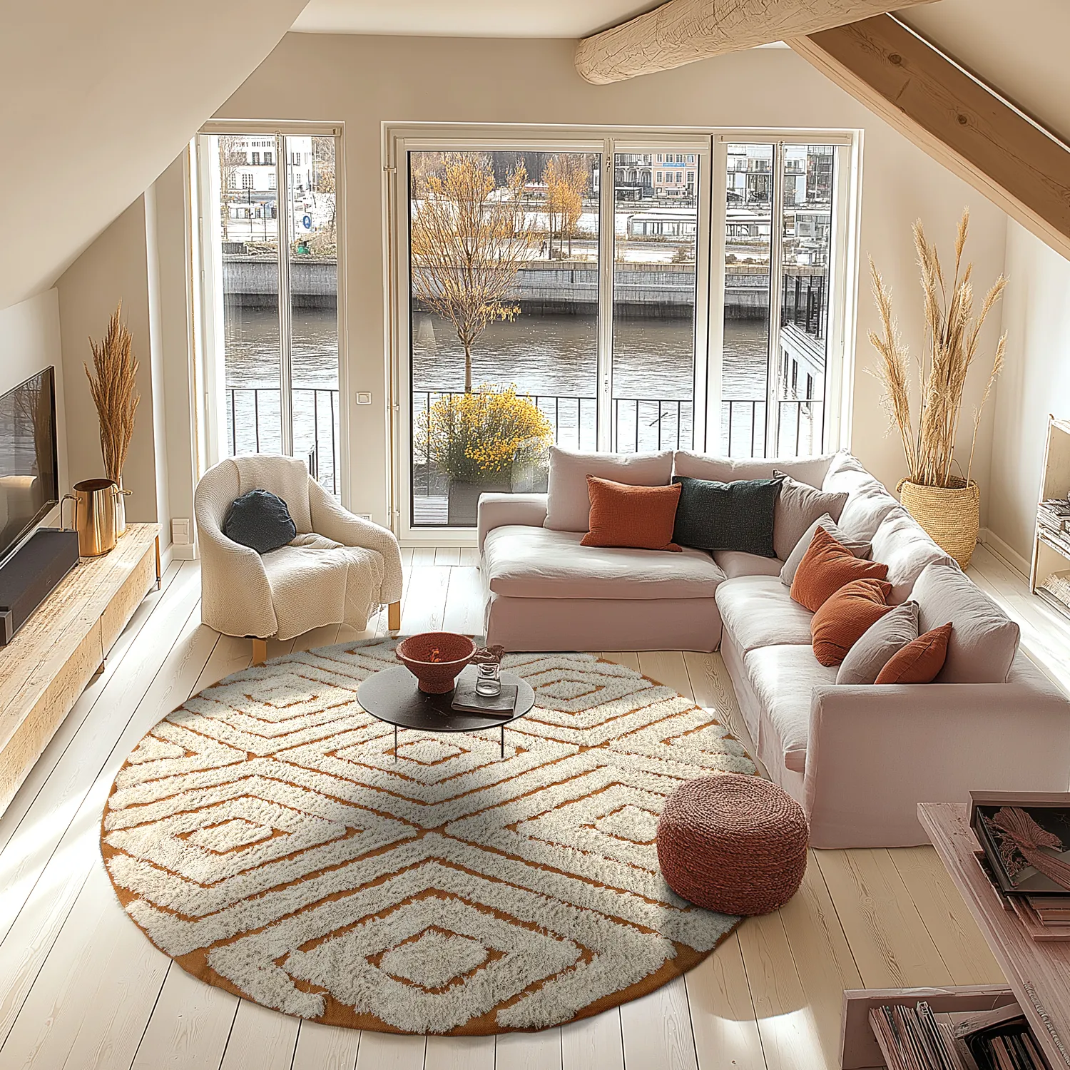 Tapete redondo - Holwell Natural Cotton Shaggy (umazano bela/rjava)