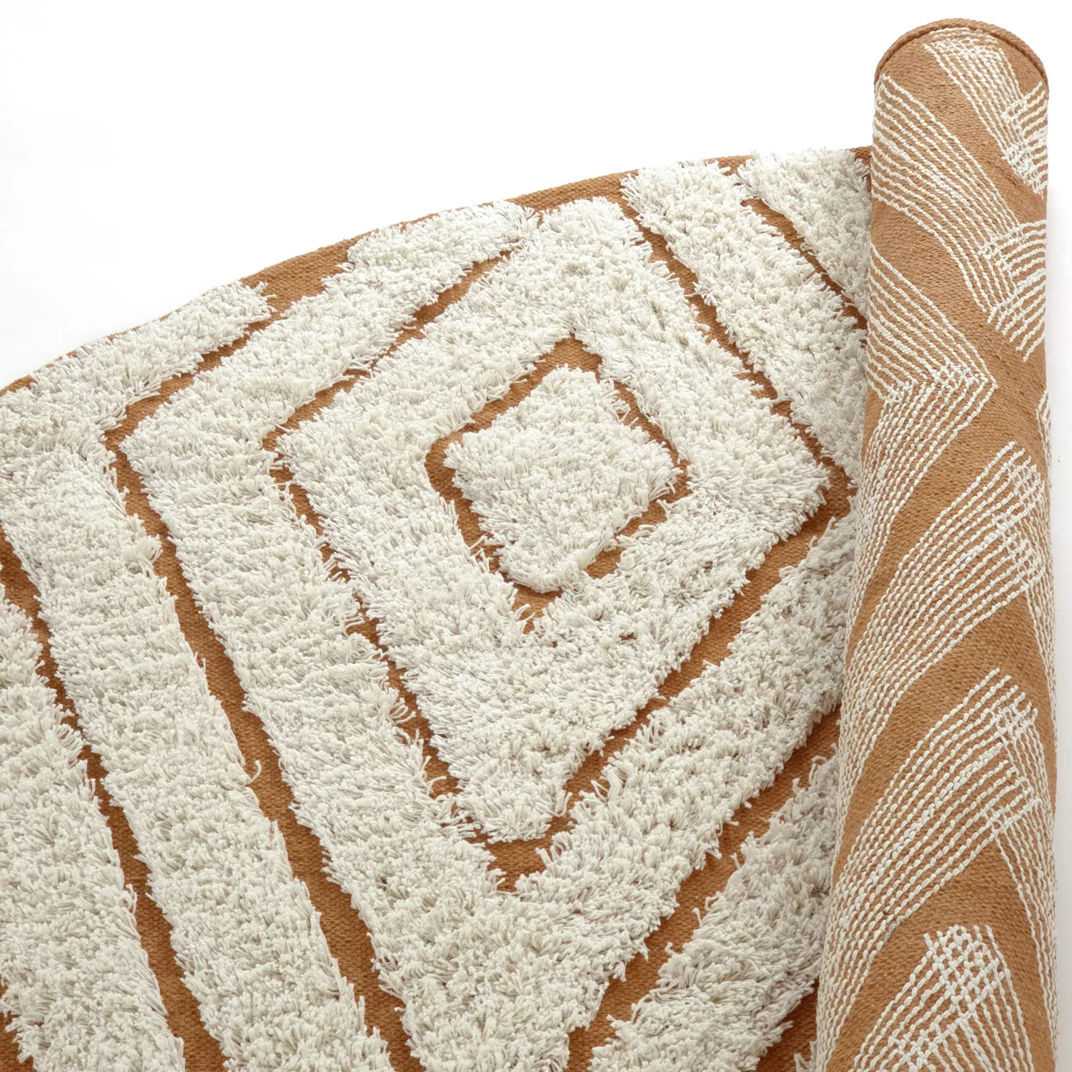 Tapete redondo - Holwell Natural Cotton Shaggy (umazano bela/rjava)