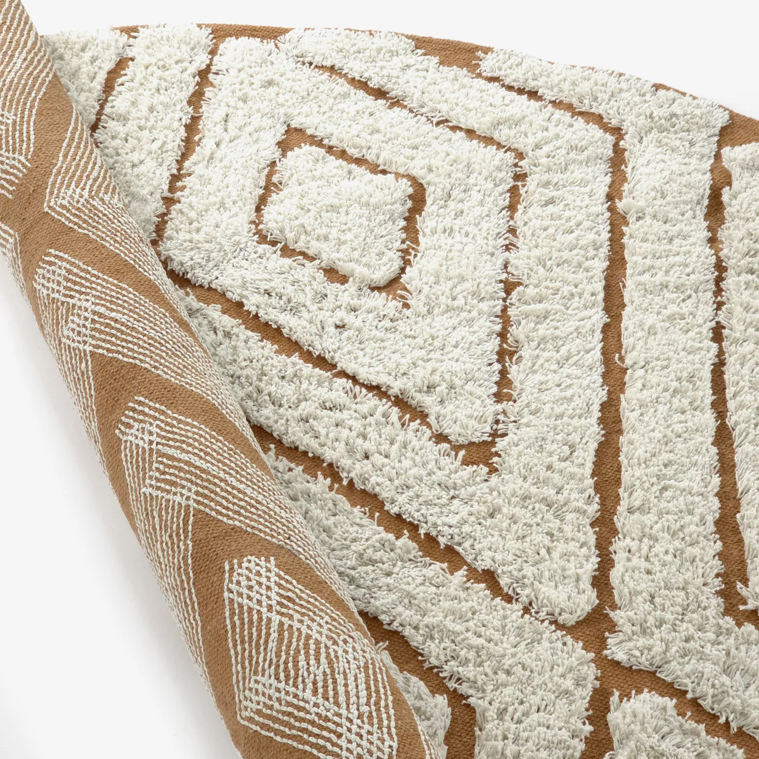 Tapete redondo - Holwell Natural Cotton Shaggy (umazano bela/rjava)