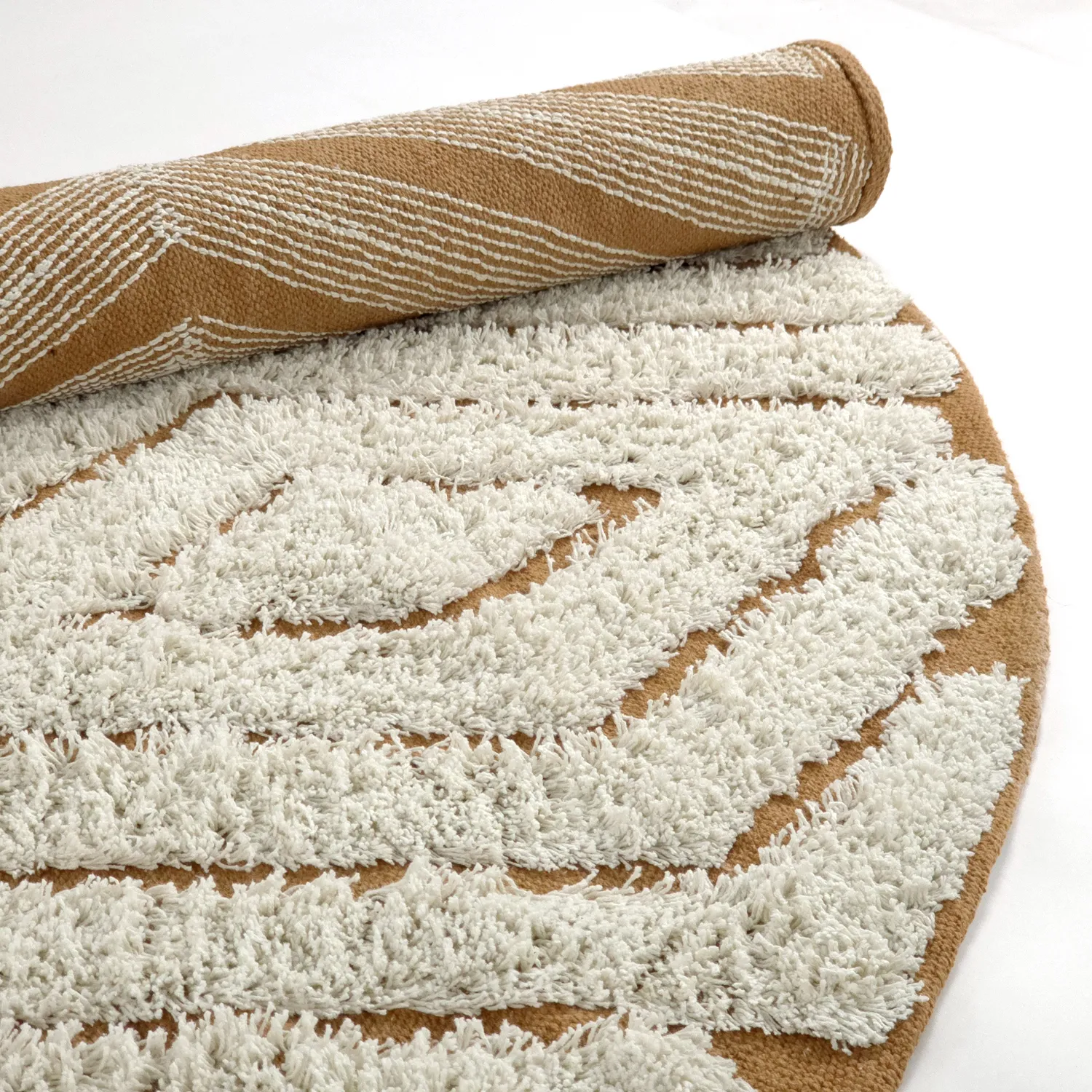 Tapete redondo - Holwell Natural Cotton Shaggy (umazano bela/rjava)