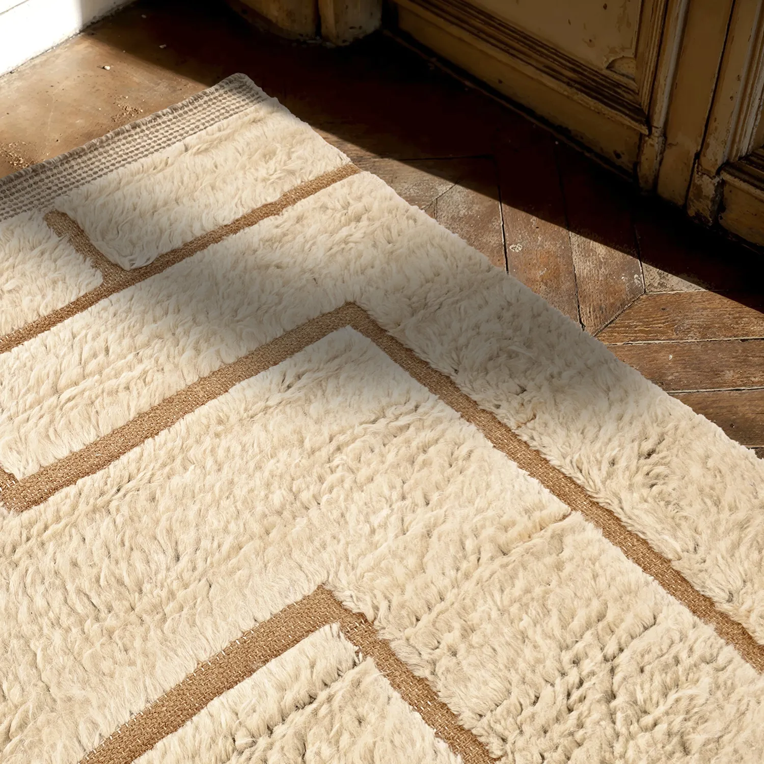 Tapetes felpudos - Kiberg Hand Woven Wool Shaggy (creme)