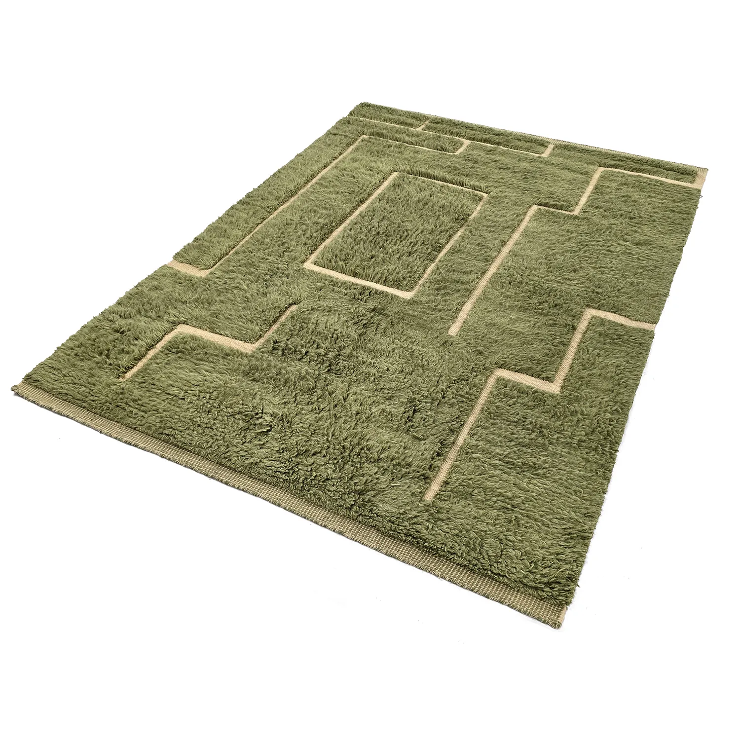 Tapetes felpudos - Kiberg Hand Woven Wool Shaggy (verde)
