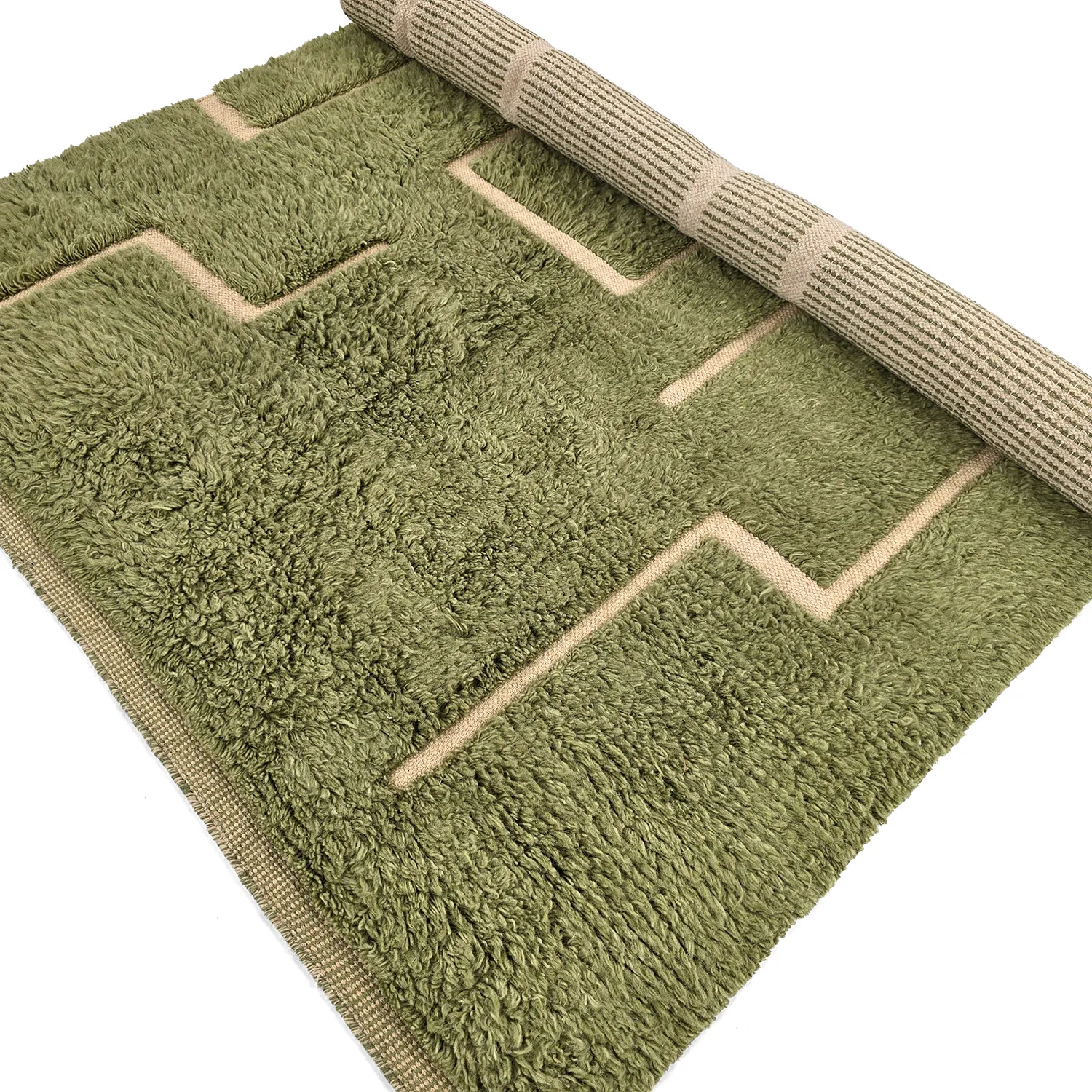Tapetes felpudos - Kiberg Hand Woven Wool Shaggy (verde)
