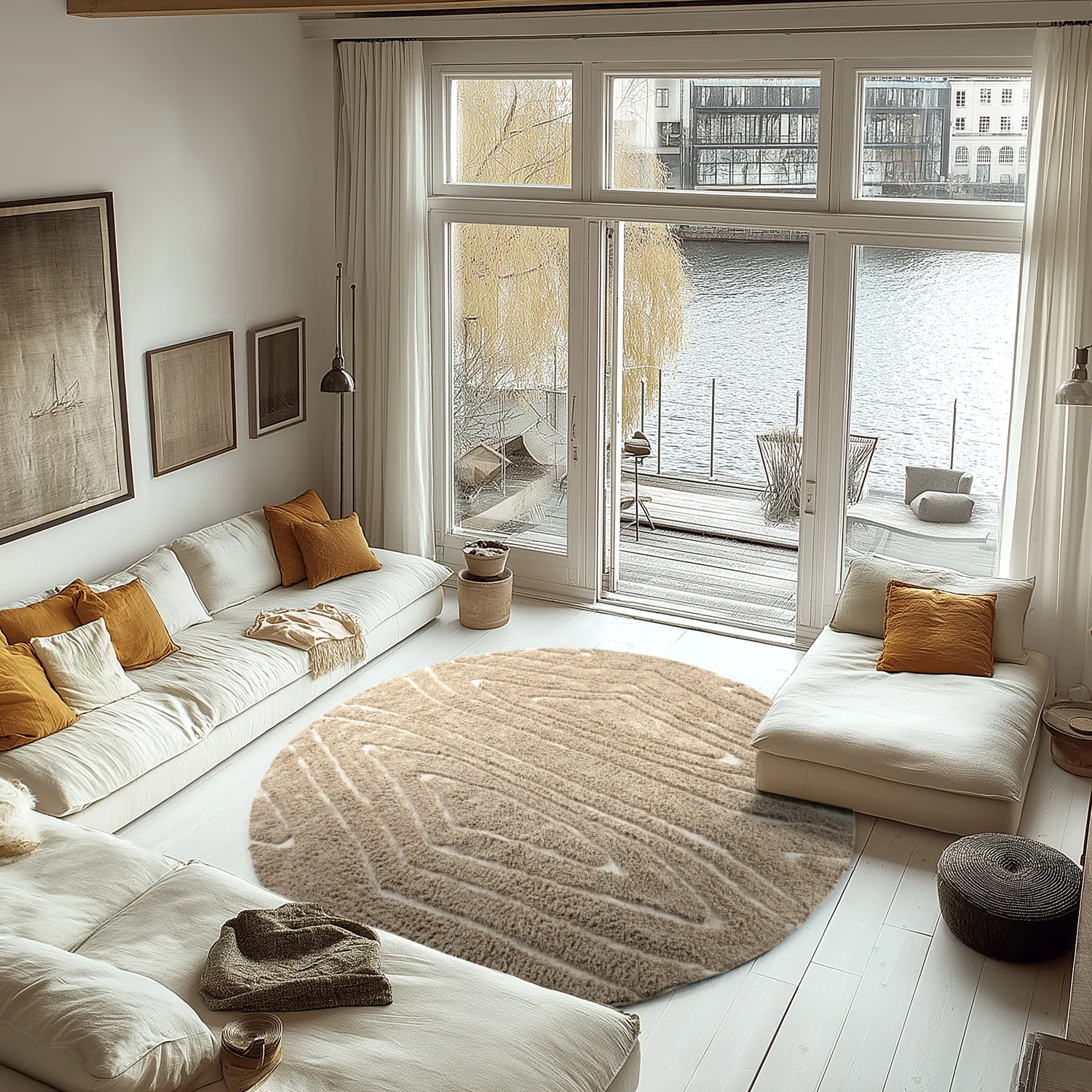 Tapete redondo - Kindon Natural Cotton Shaggy (bež/bela)