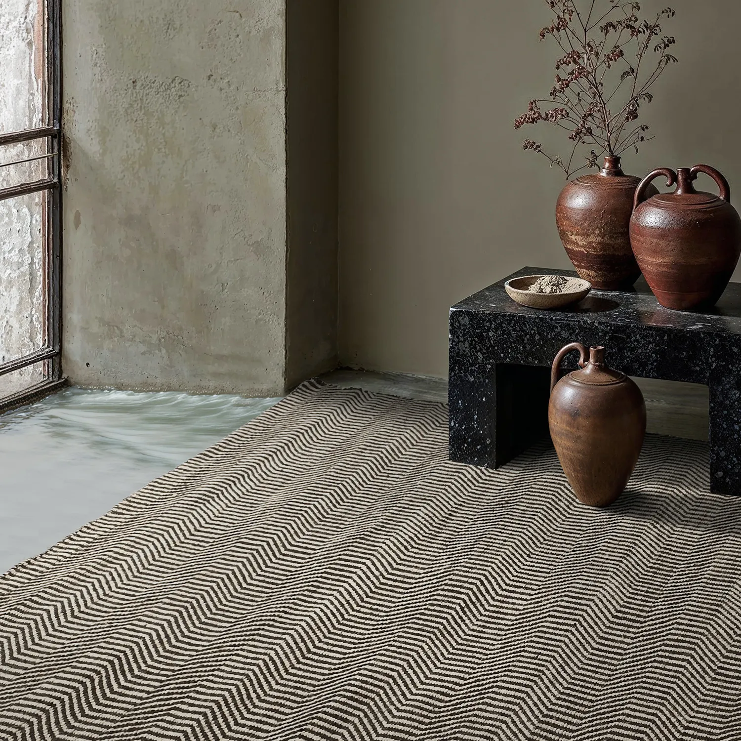 Tapete de lã - Larkana (bege/preto)