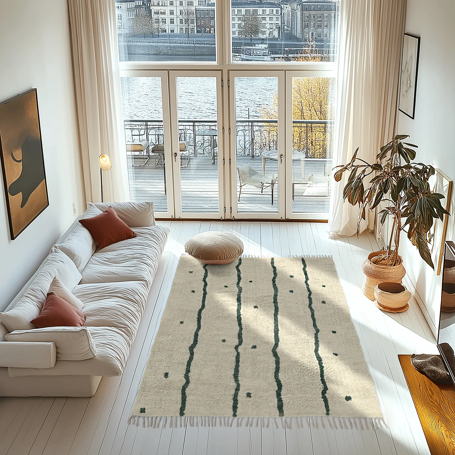 Tapetes felpudos - Leora Natural Cotton Shaggy (bege/verde)