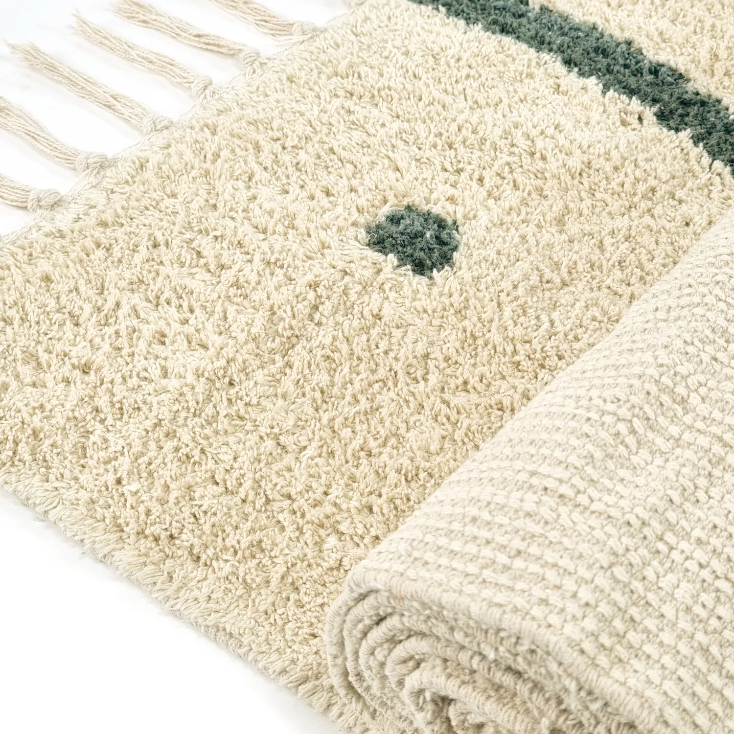 Tapetes felpudos - Leora Natural Cotton Shaggy (bege/verde)