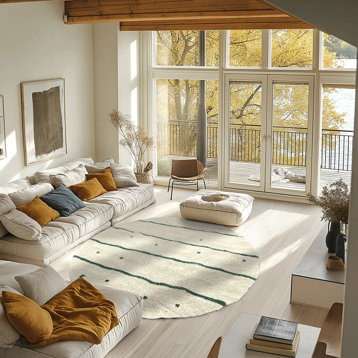 Tapete redondo - Leora Natural Cotton Shaggy (bege/verde)