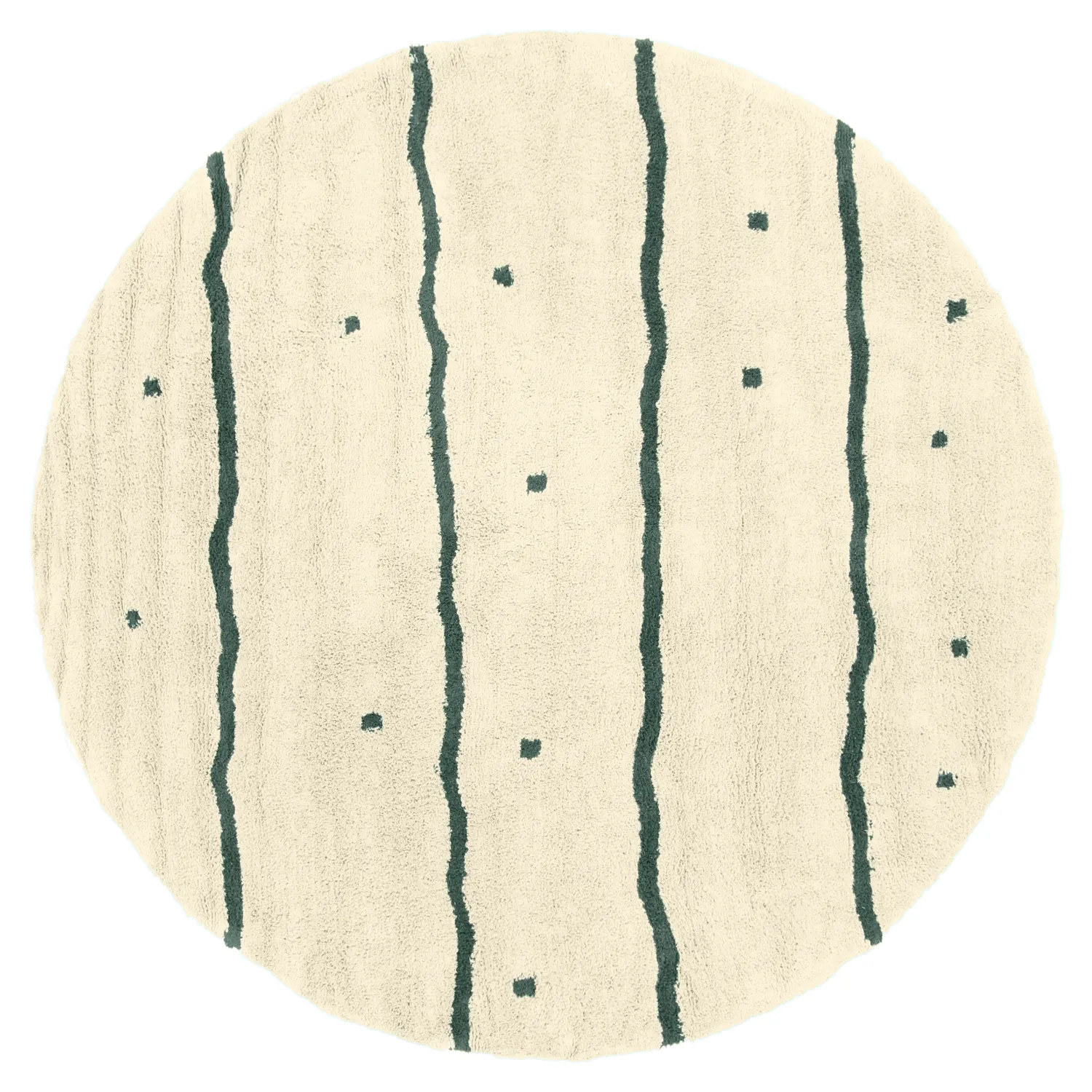 Tapete redondo - Leora Natural Cotton Shaggy (bege/verde)
