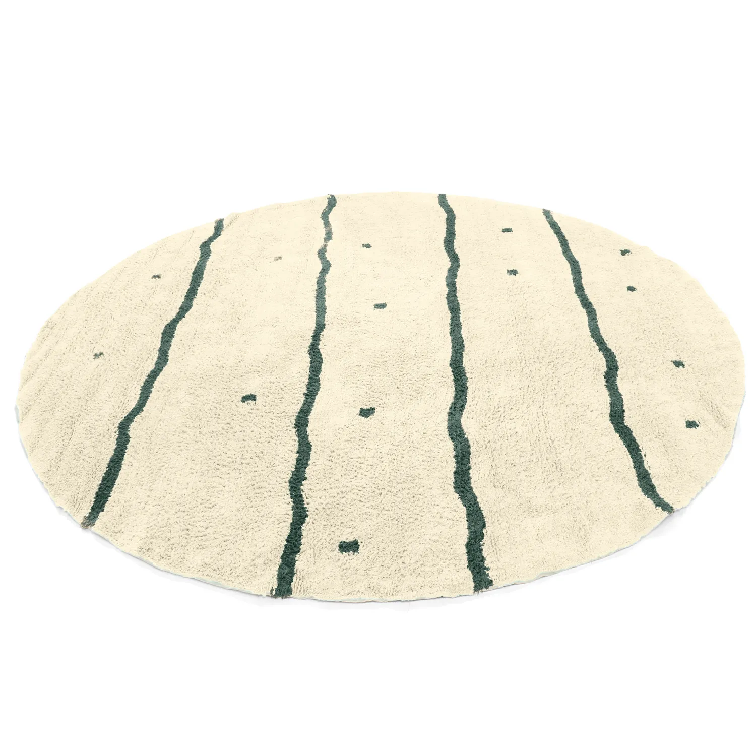Tapete redondo - Leora Natural Cotton Shaggy (bege/verde)