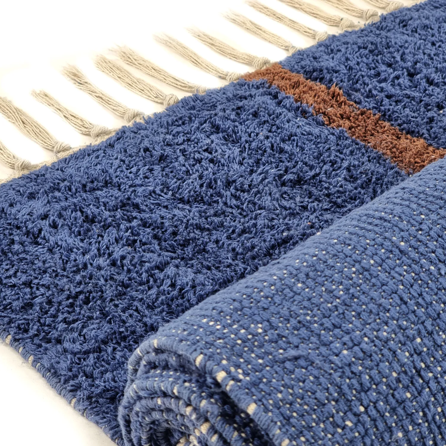 Tapetes felpudos - Leora Natural Cotton Shaggy (azul/marrom)