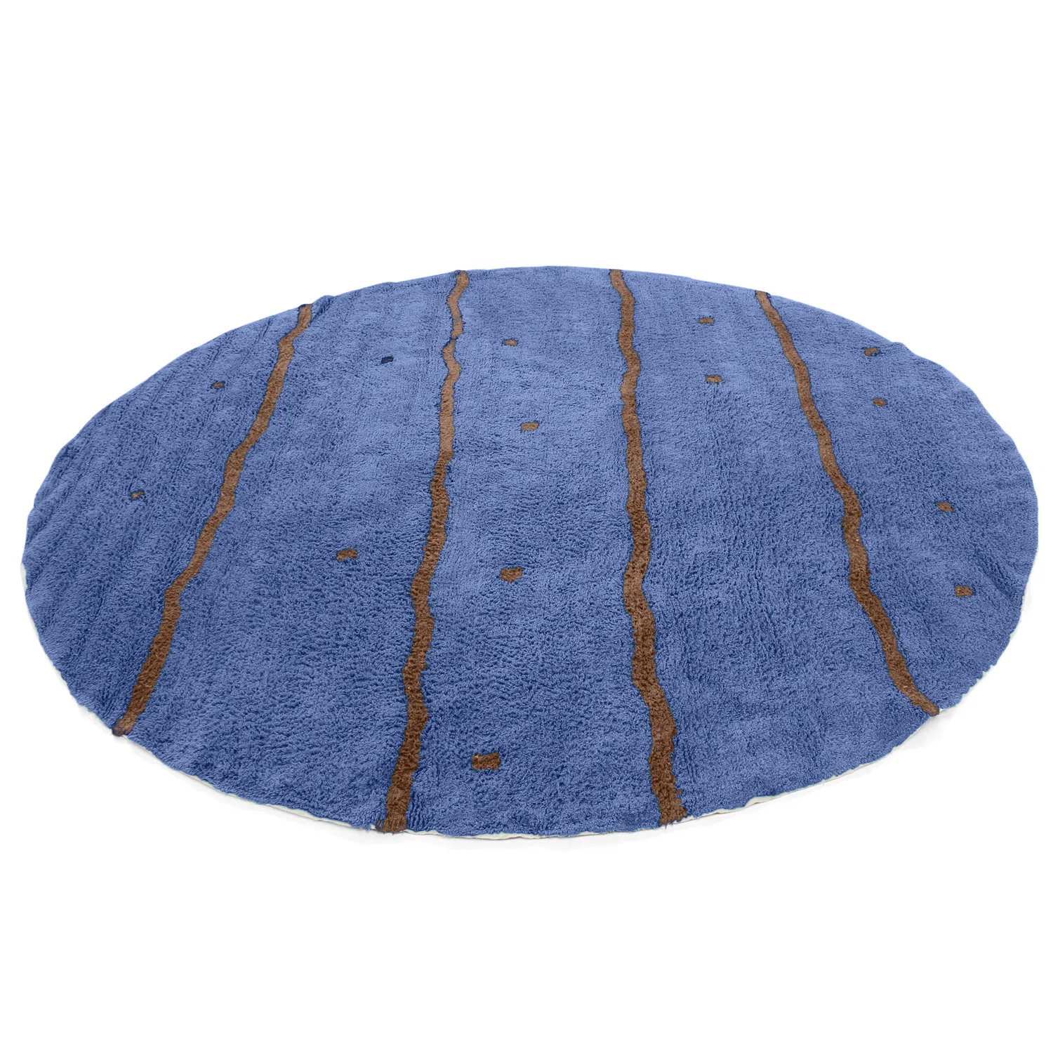 Tapete redondo - Leora Natural Cotton Shaggy (azul/marrom)
