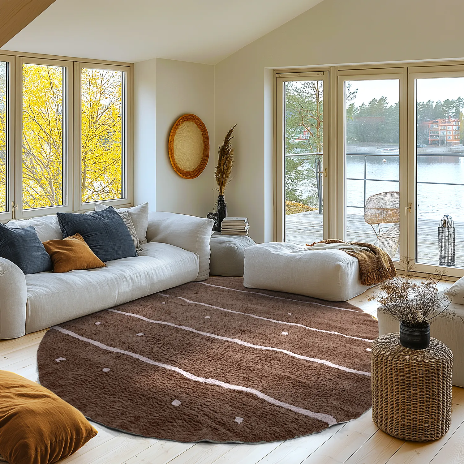 Tapete redondo - Leora Natural Cotton Shaggy (marrom/roxo)