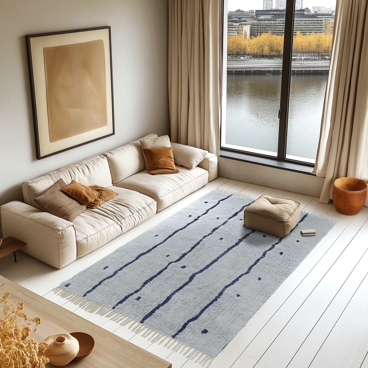 Tapetes felpudos - Leora Natural Cotton Shaggy (cinza/azul)