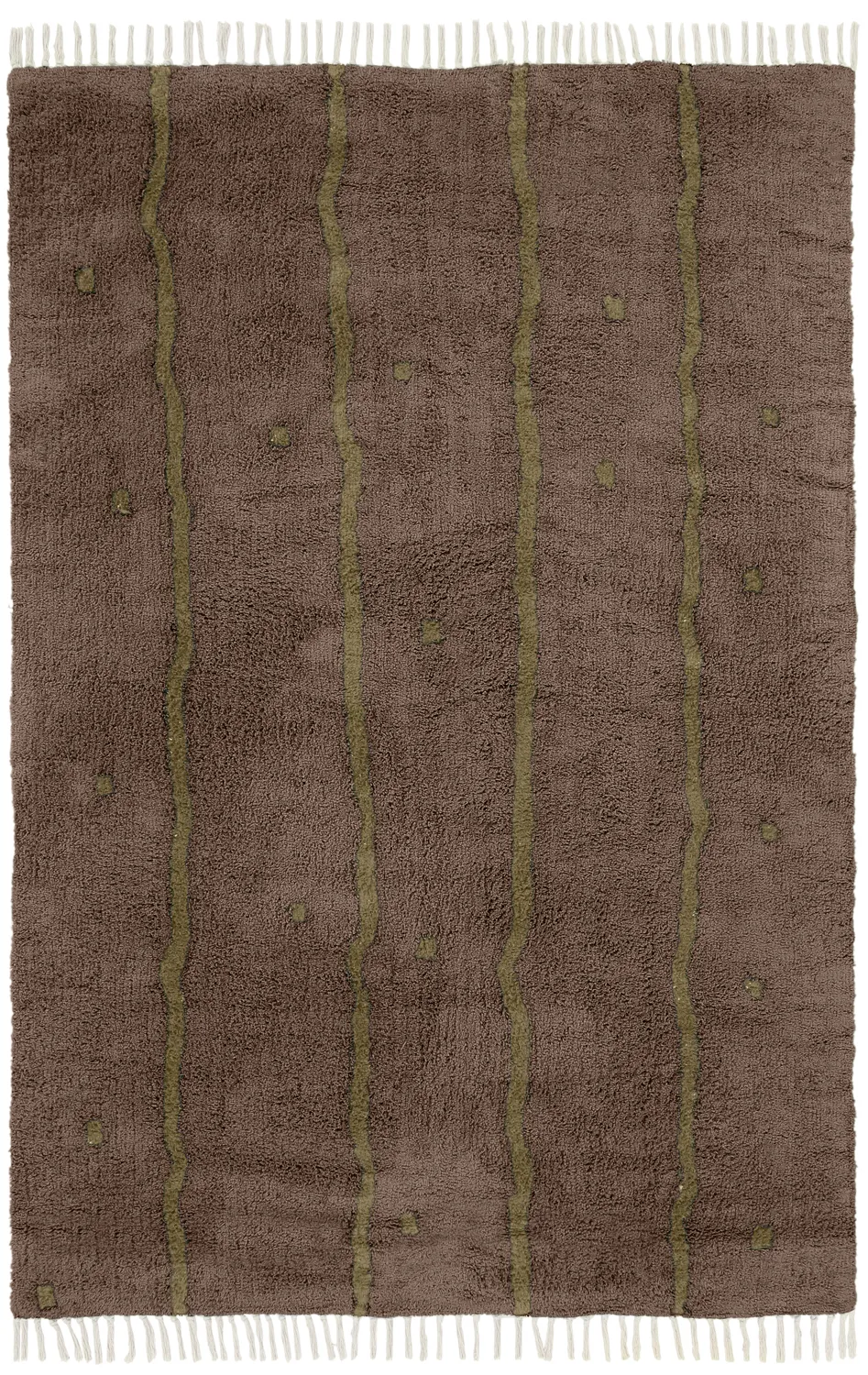 Tapetes felpudos - Leora Natural Cotton Shaggy (marrom/verde oliva)