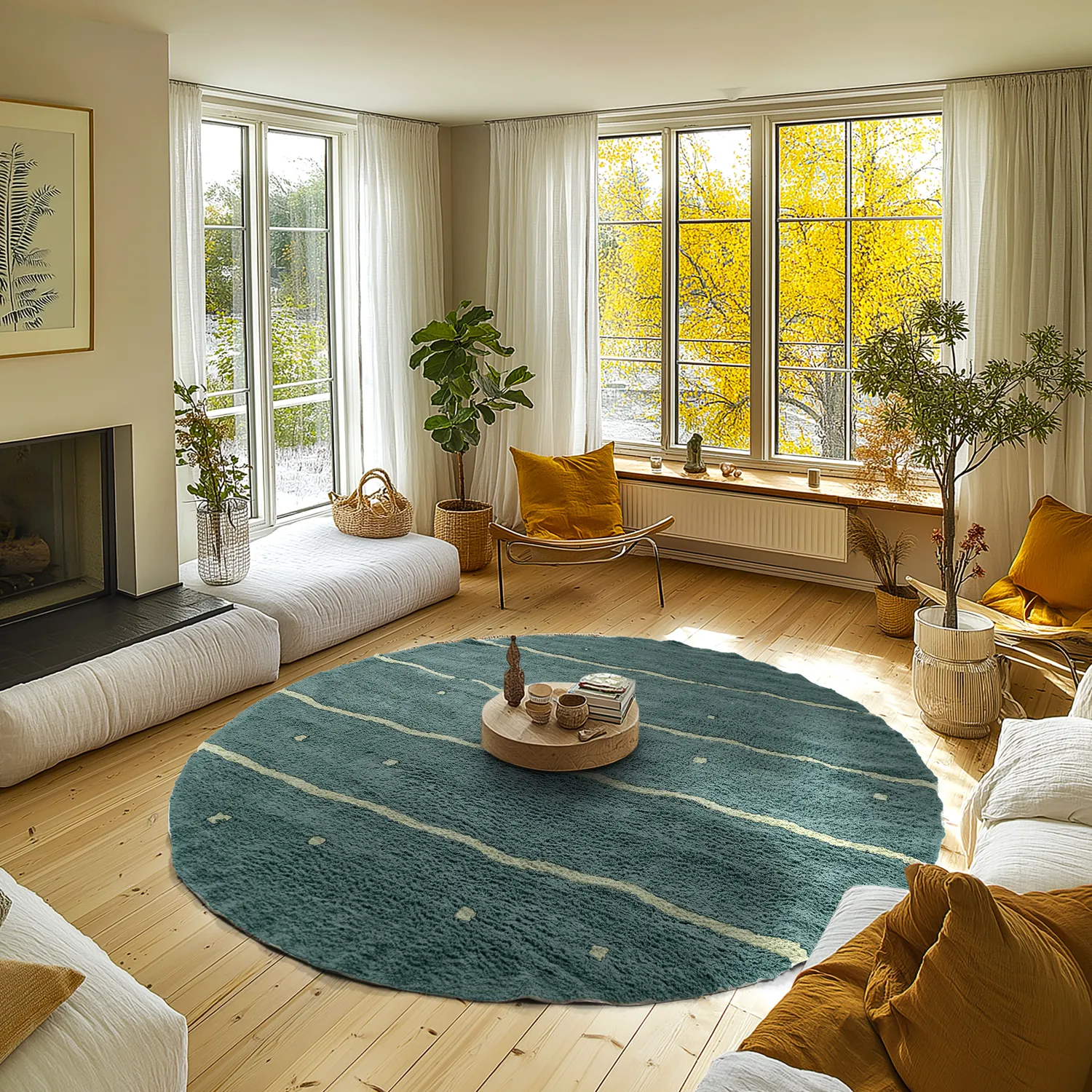 Tapete redondo - Leora Natural Cotton Shaggy (verde)