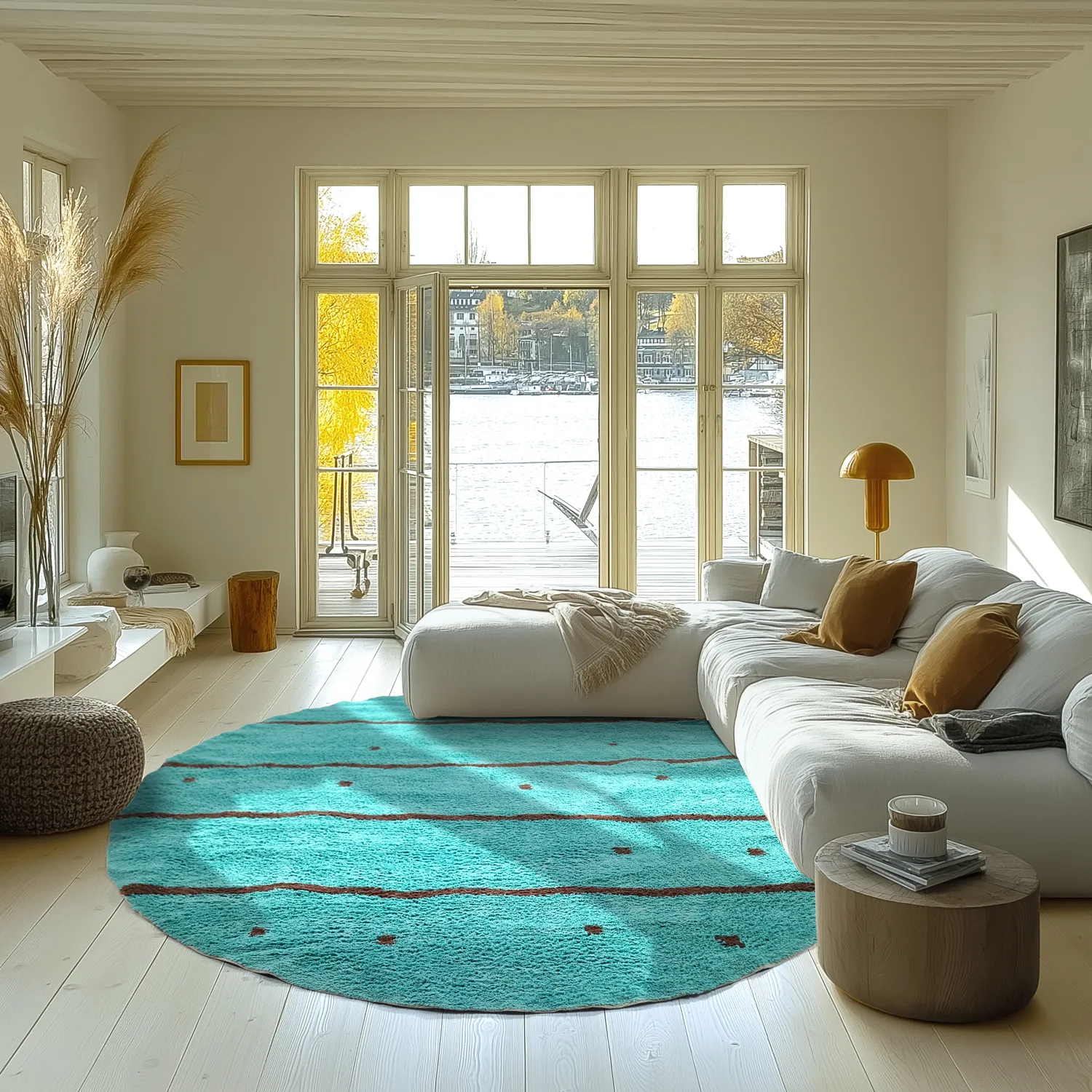 Tapete redondo - Leora Natural Cotton Shaggy (turquesa/marrom)