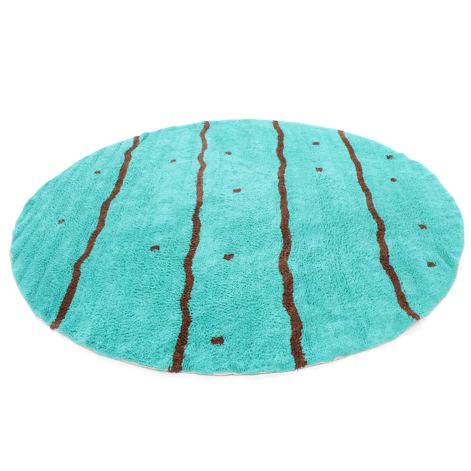 Tapete redondo - Leora Natural Cotton Shaggy (turquesa/marrom)