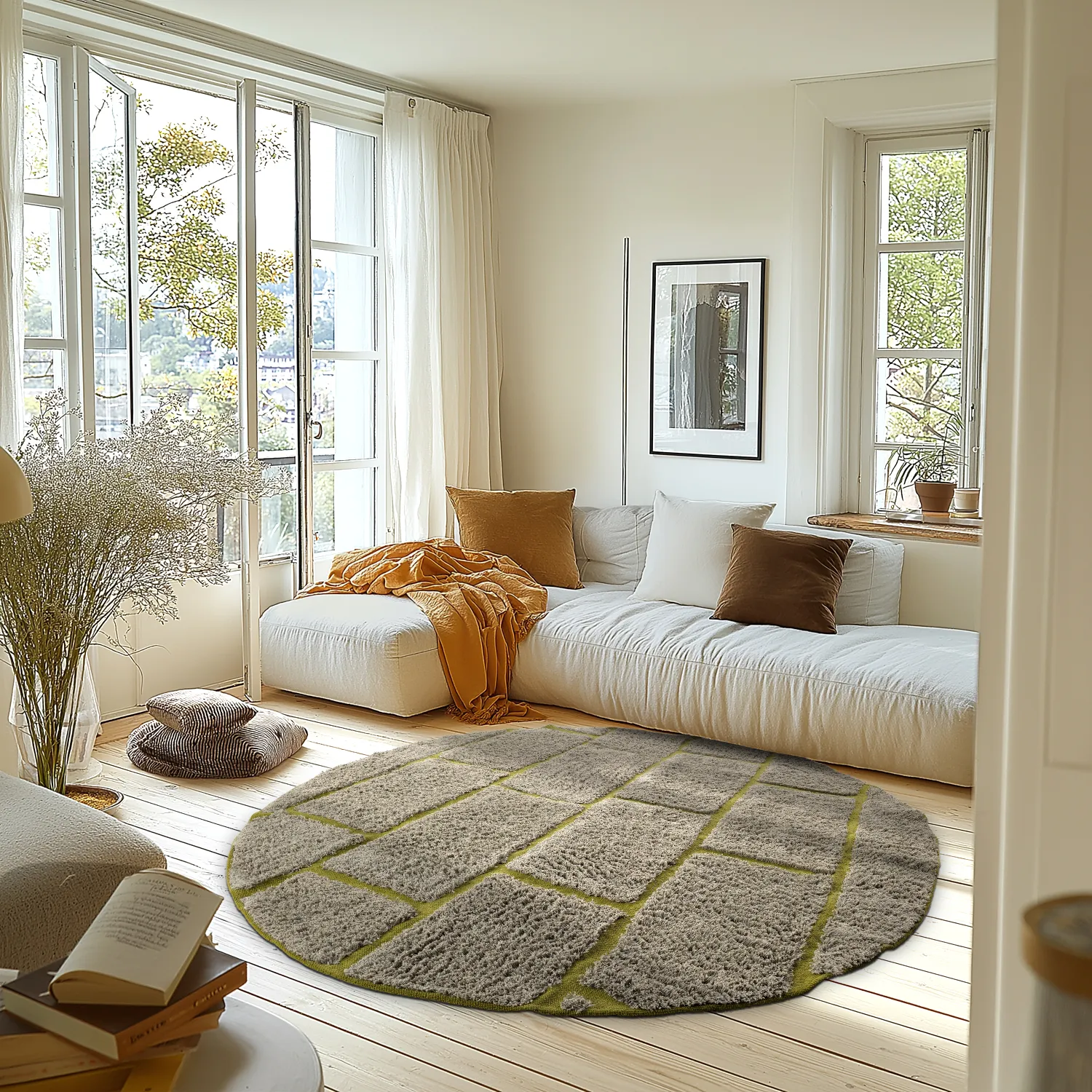 Tapete redondo - Lindley Natural Cotton Shaggy (siva/zelena)