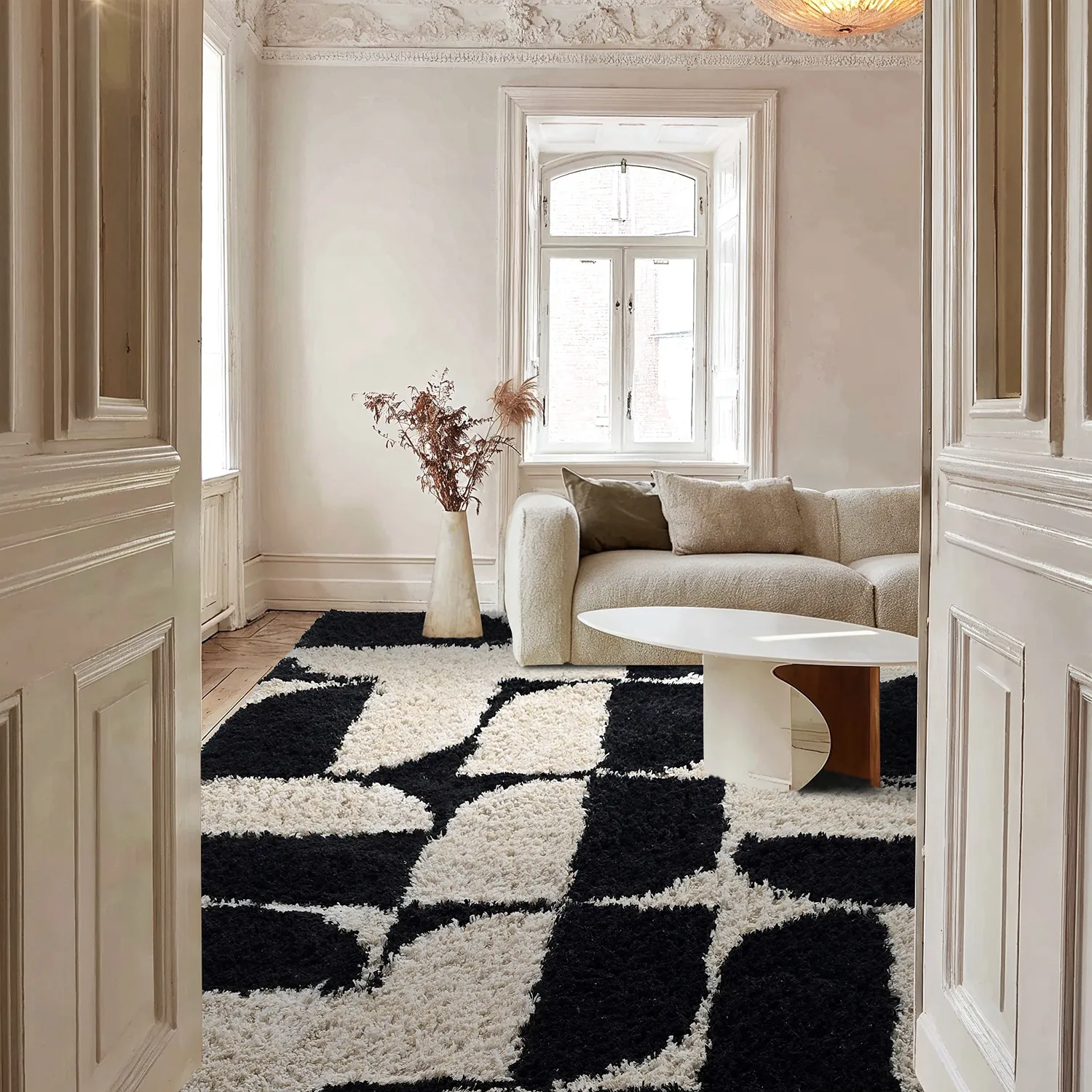 Tapetes felpudos - Marvao Natural Cotton Shaggy (branco sujo/preto)