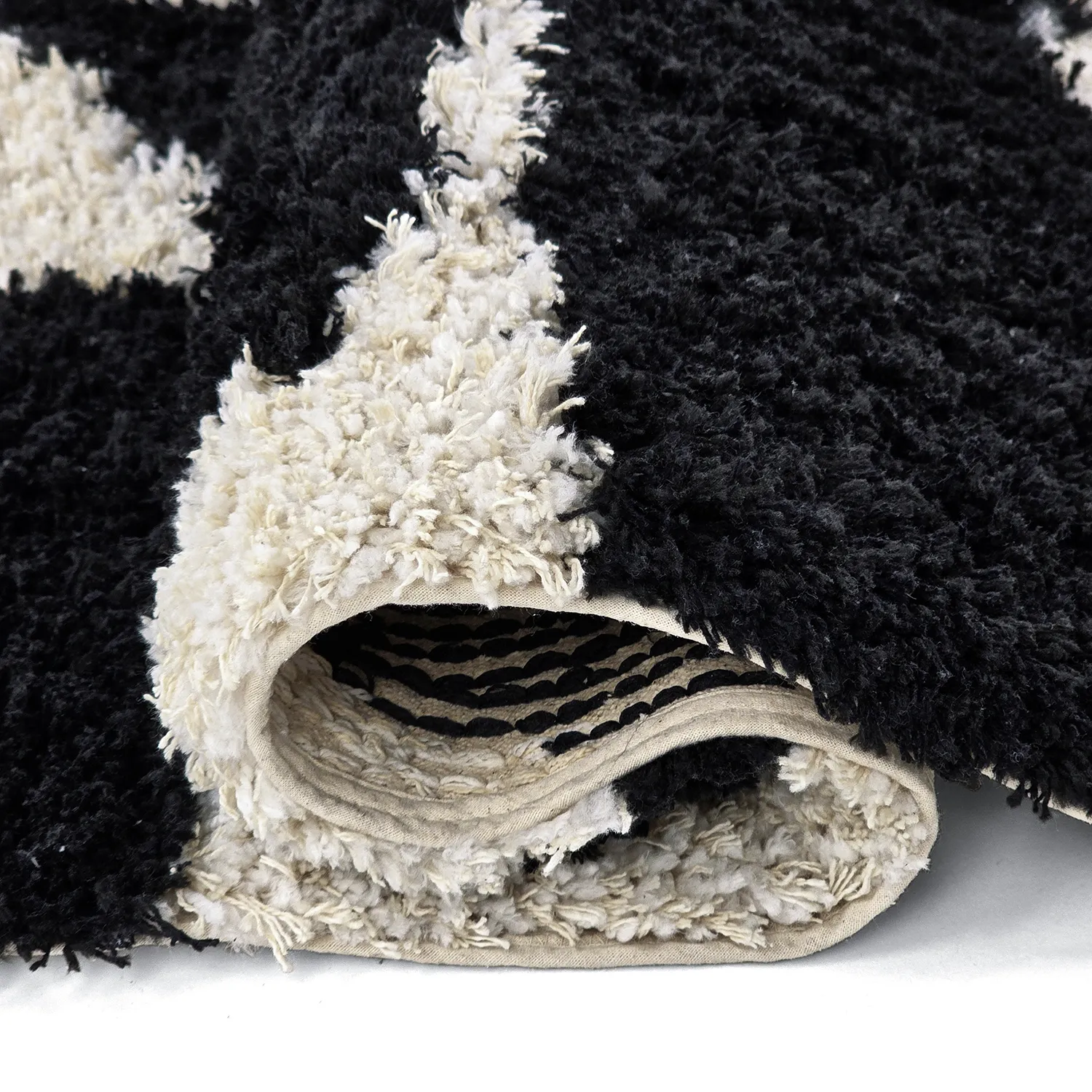 Tapetes felpudos - Marvao Natural Cotton Shaggy (branco sujo/preto)