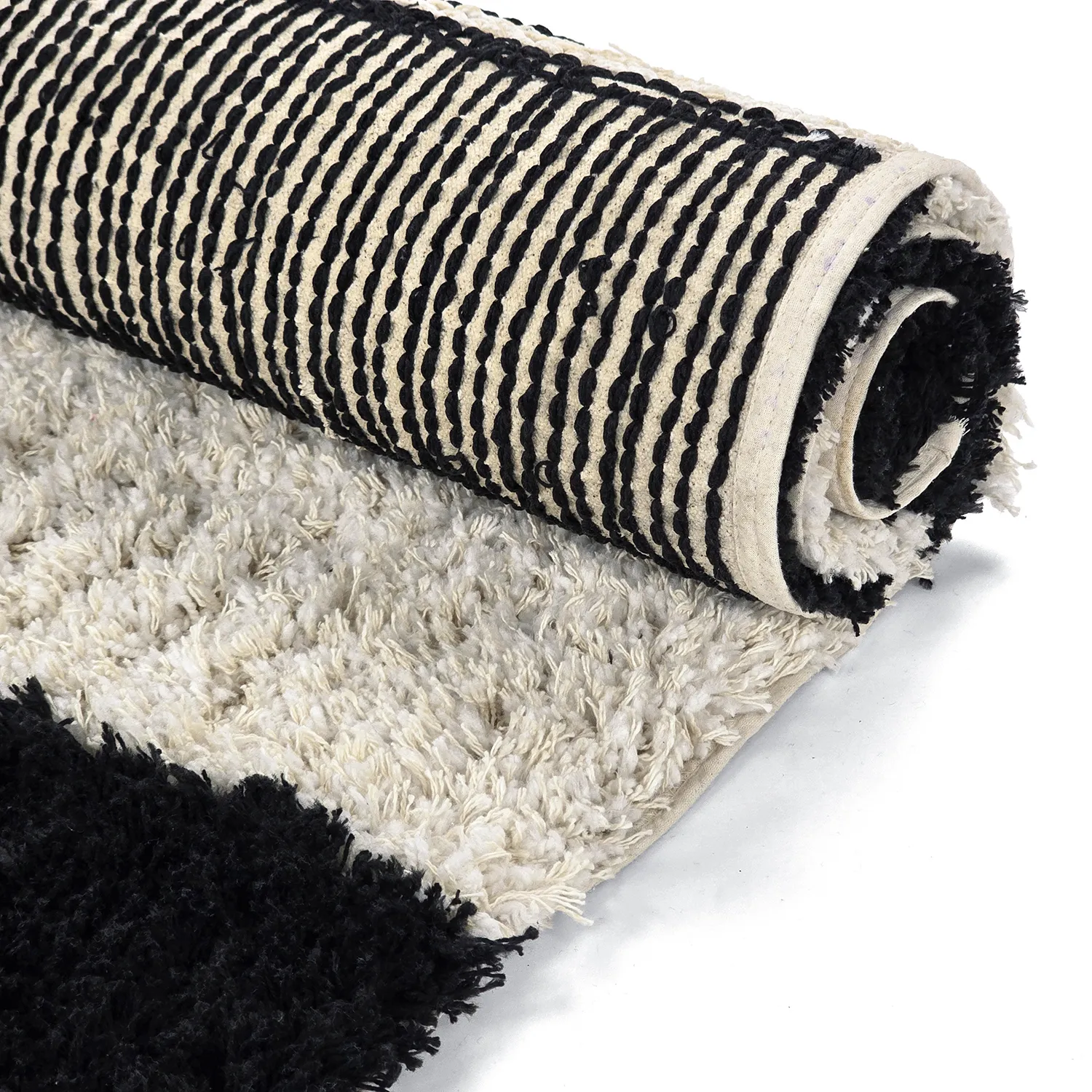 Tapetes felpudos - Marvao Natural Cotton Shaggy (branco sujo/preto)
