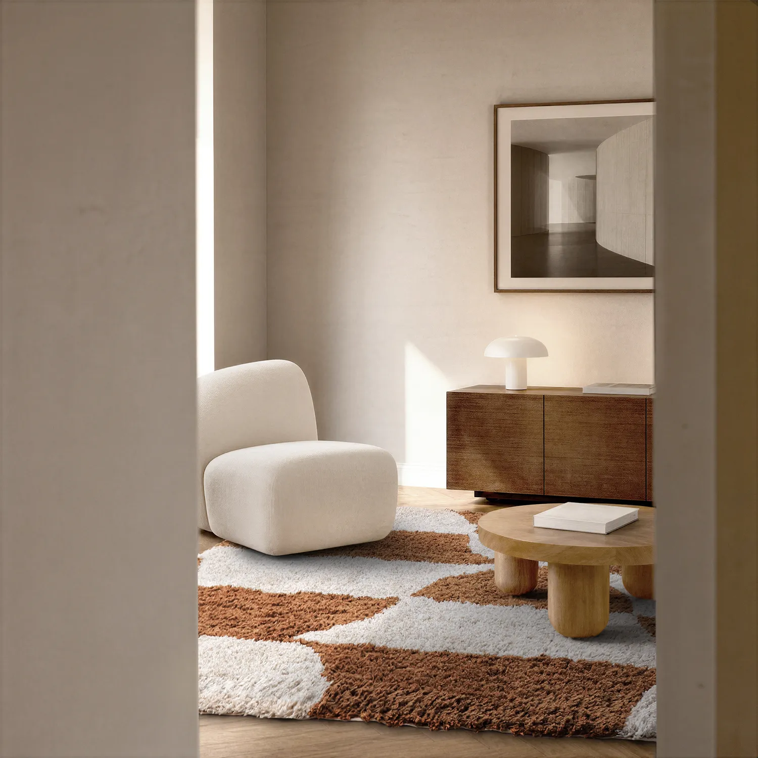 Tapetes felpudos - Kalymnos Natural Cotton Shaggy (branco sujo/ocre)