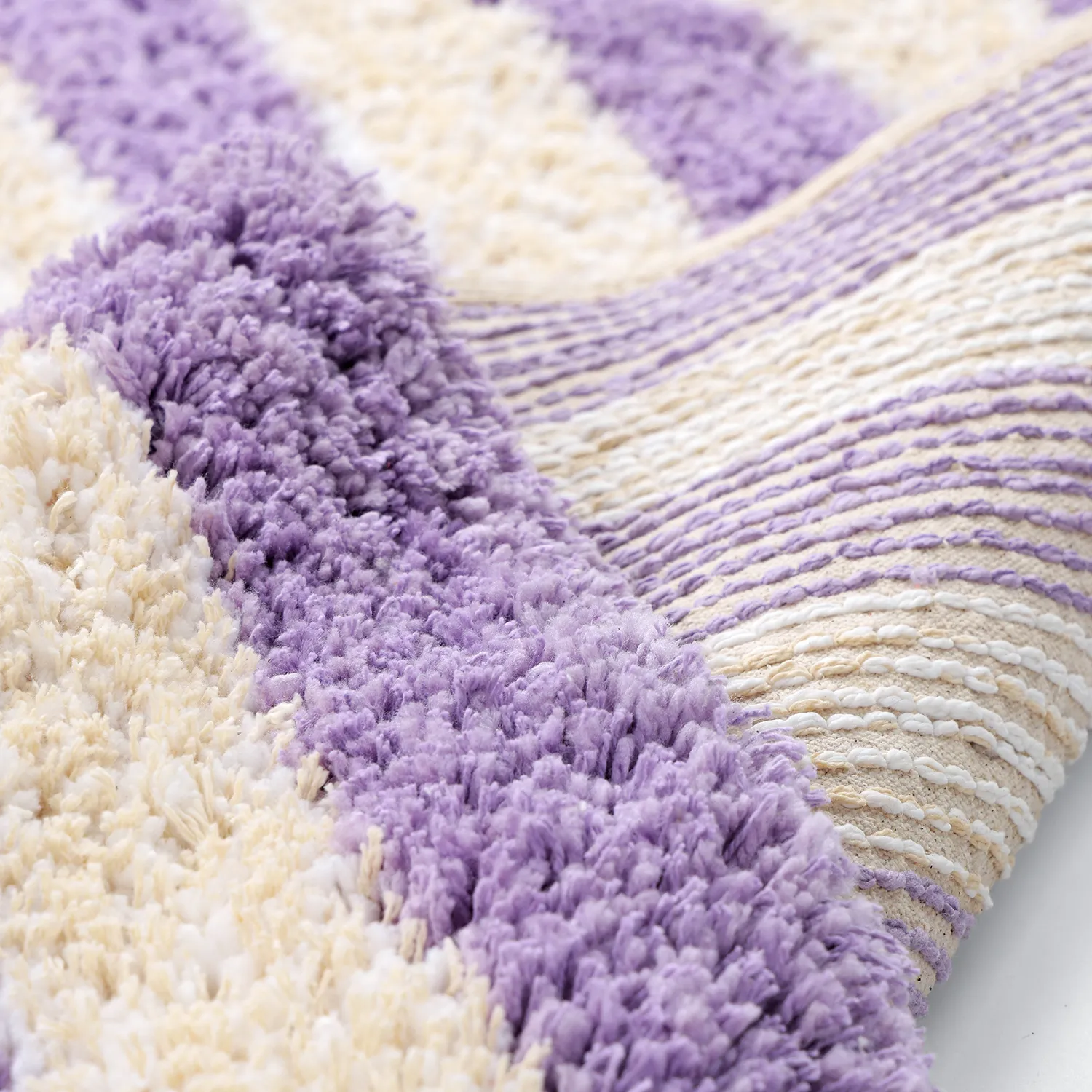 Tapetes felpudos - Thira Stripe Cotton Shaggy (creme/roxo claro)