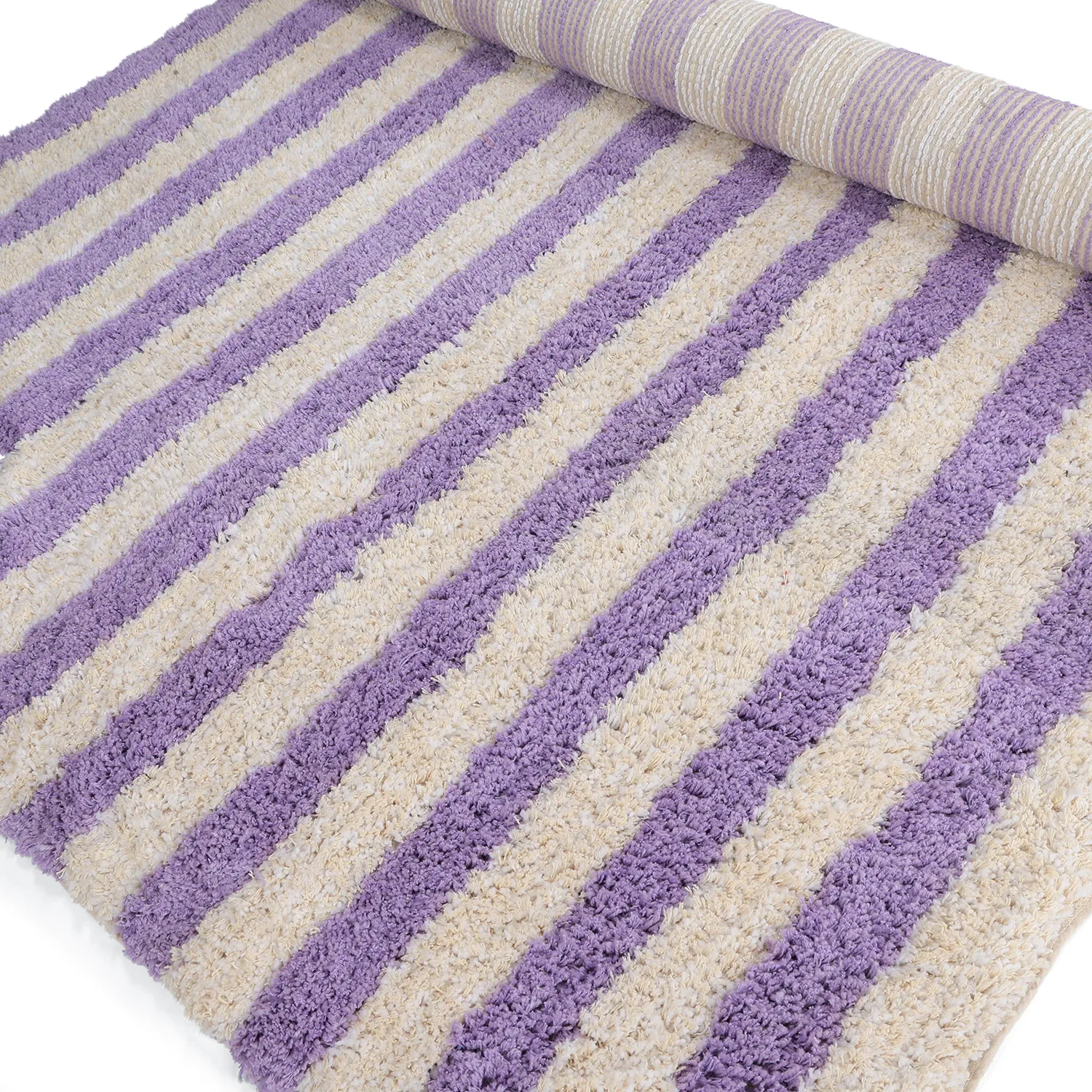 Tapetes felpudos - Thira Stripe Cotton Shaggy (creme/roxo claro)