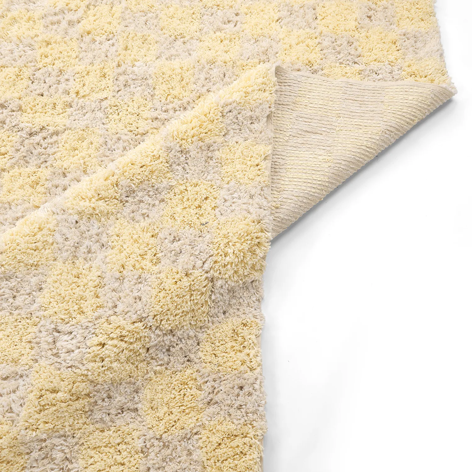Tapetes felpudos - Methoni Check Cotton Shaggy (creme/amarelo claro)