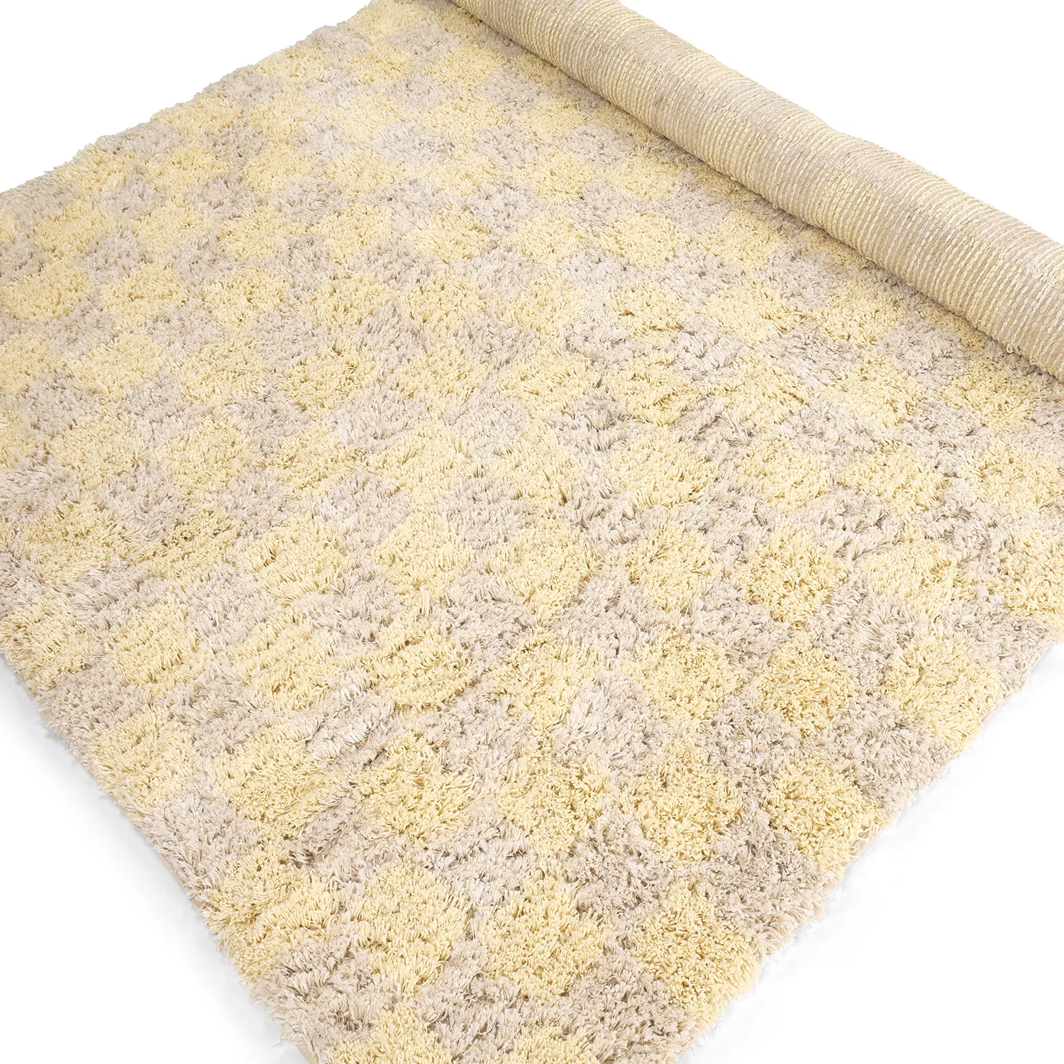Tapetes felpudos - Methoni Check Cotton Shaggy (creme/amarelo claro)