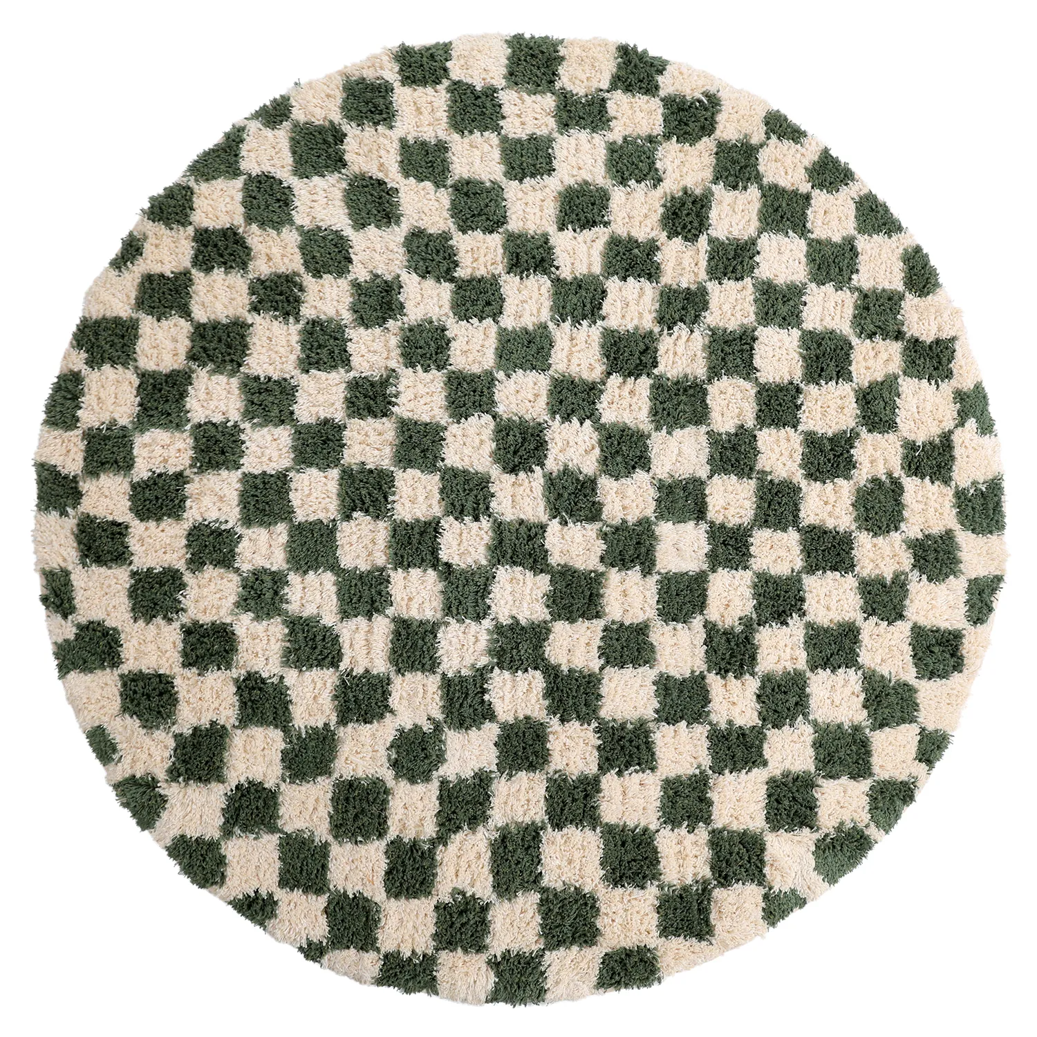 Tapete redondo - Methoni Check Cotton Shaggy (creme/verde)