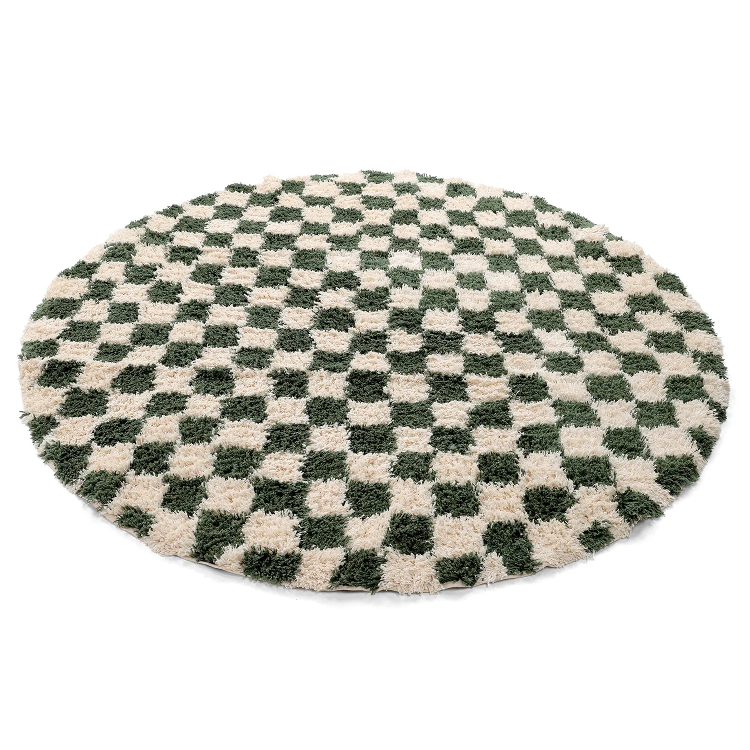 Tapete redondo - Methoni Check Cotton Shaggy (creme/verde)