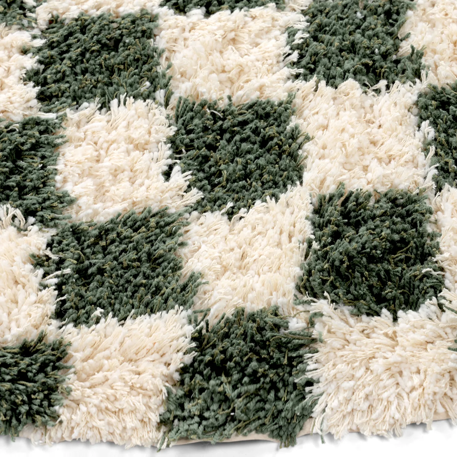 Tapete redondo - Methoni Check Cotton Shaggy (creme/verde)