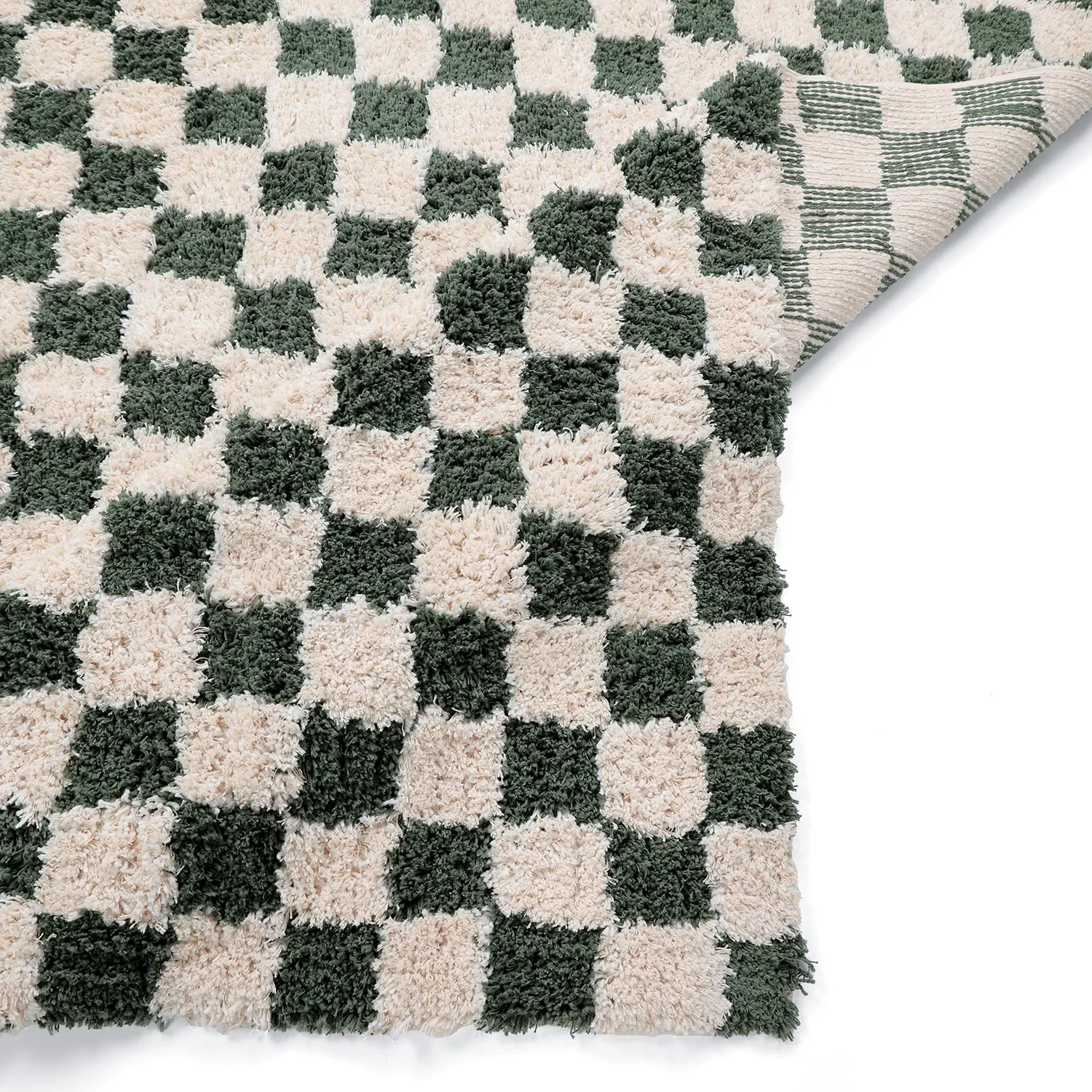 Tapetes felpudos - Methoni Check Cotton Shaggy (creme/verde)
