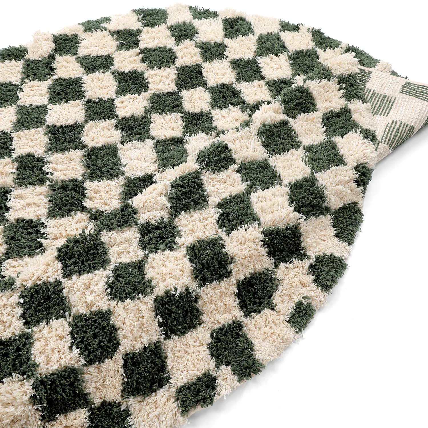 Tapete redondo - Methoni Check Cotton Shaggy (creme/verde)