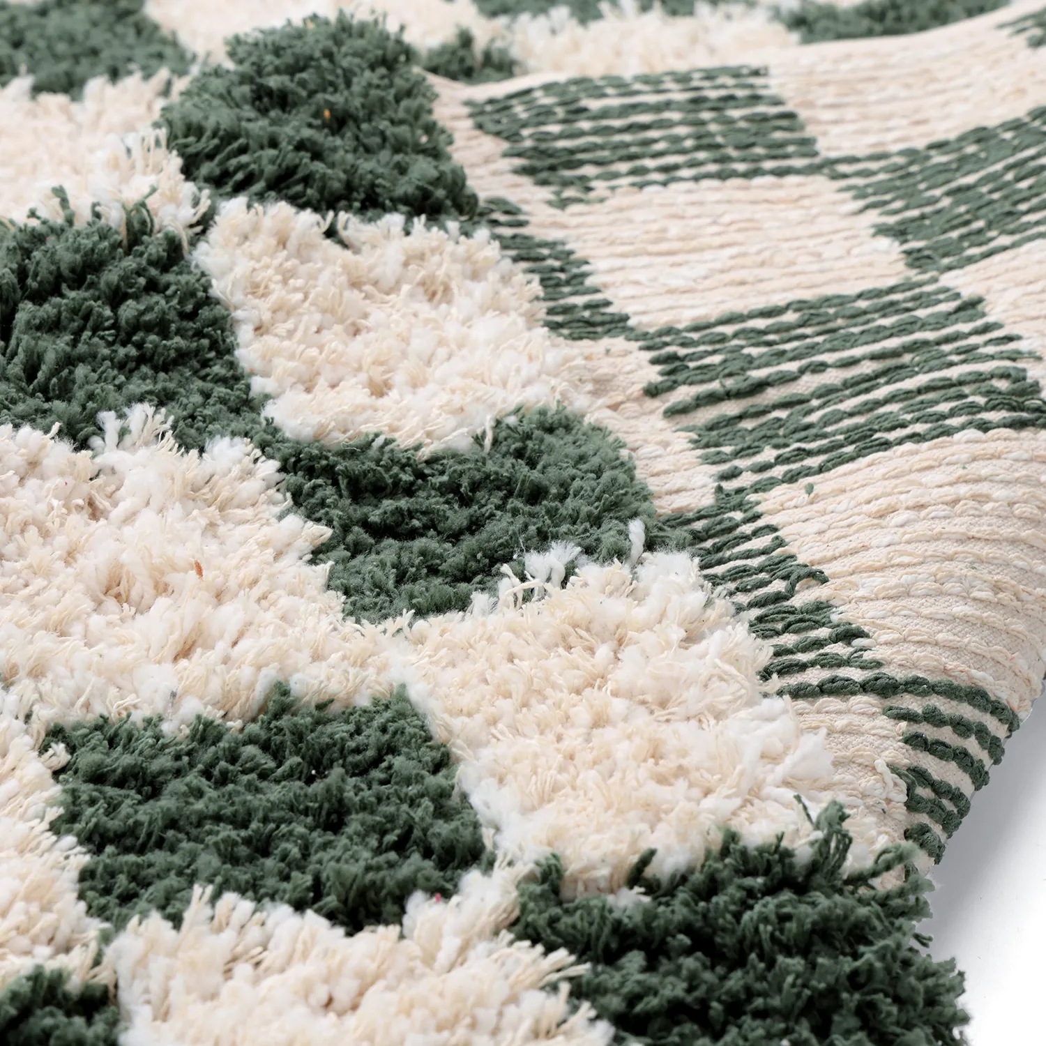 Tapetes felpudos - Methoni Check Cotton Shaggy (creme/verde)