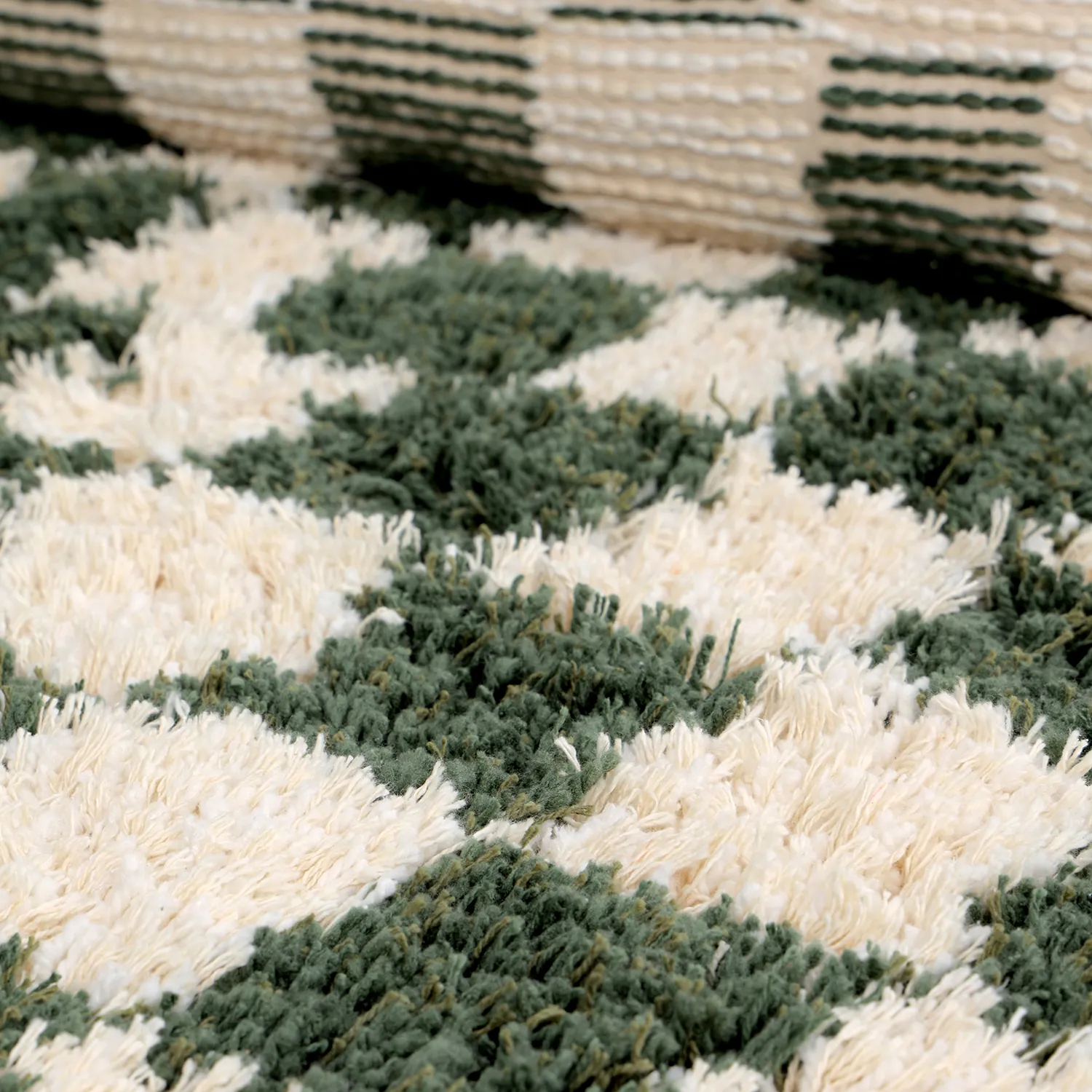 Tapete redondo - Methoni Check Cotton Shaggy (creme/verde)