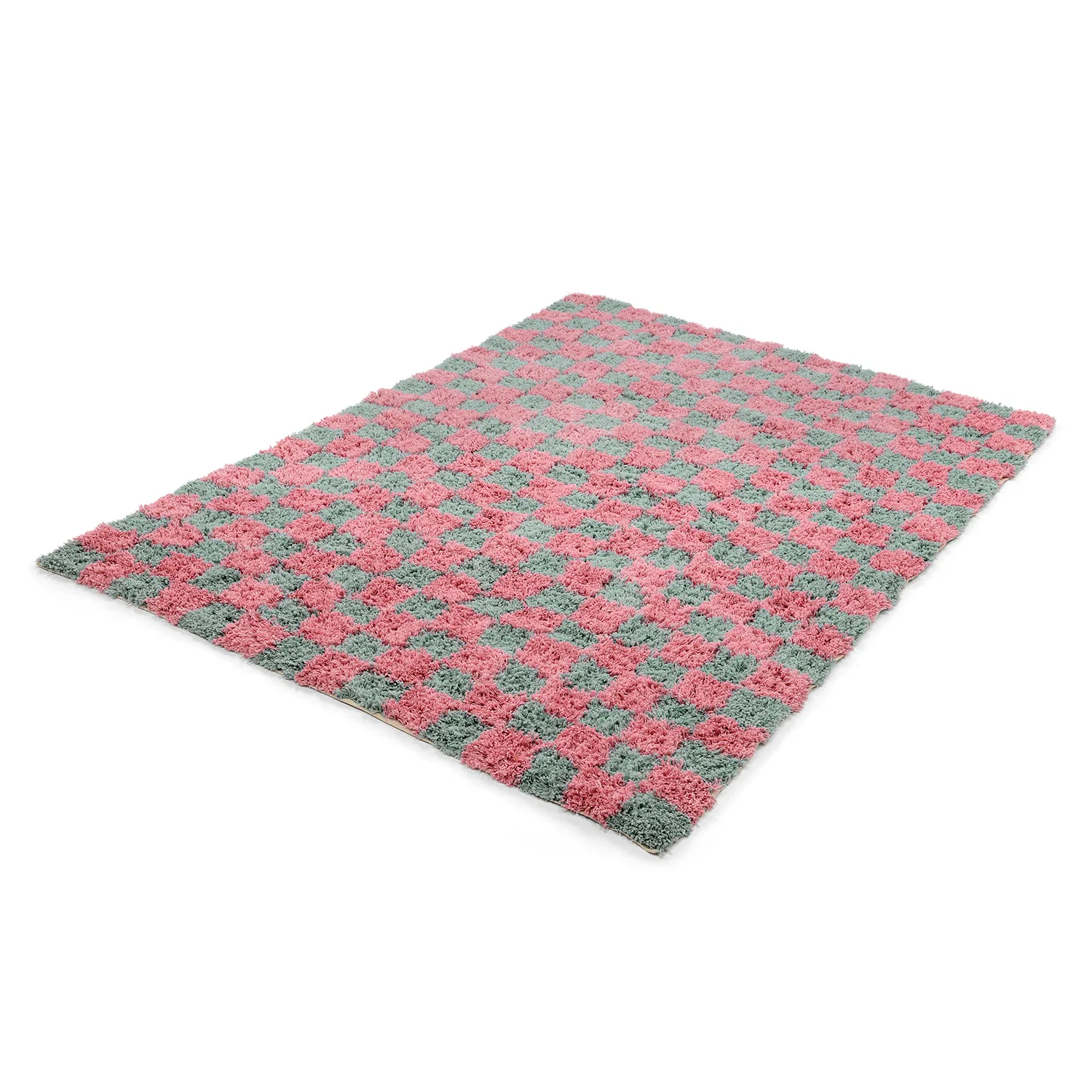 Tapetes felpudos - Methoni Check Cotton Shaggy (azul claro/rosa claro)