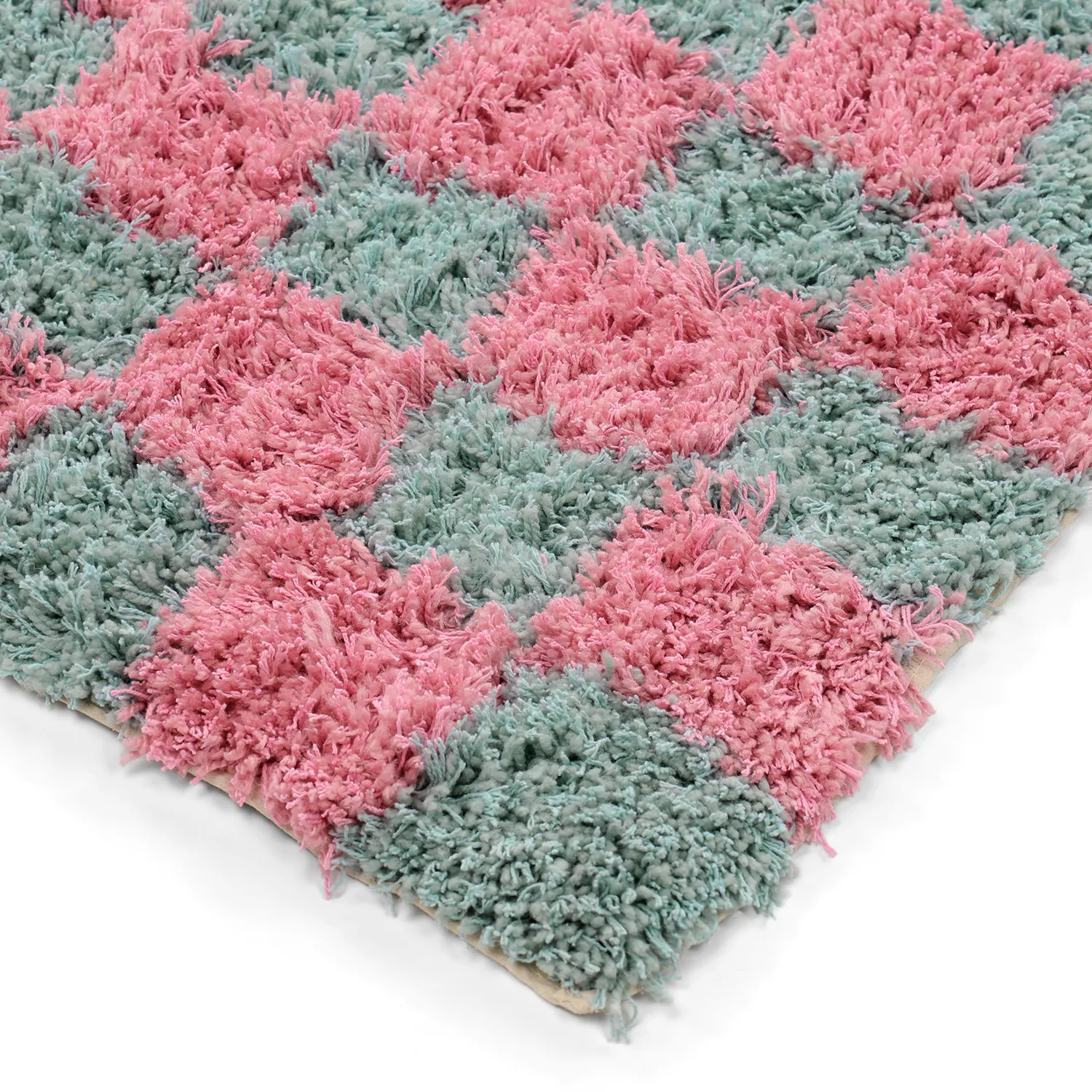 Tapetes felpudos - Methoni Check Cotton Shaggy (azul claro/rosa claro)