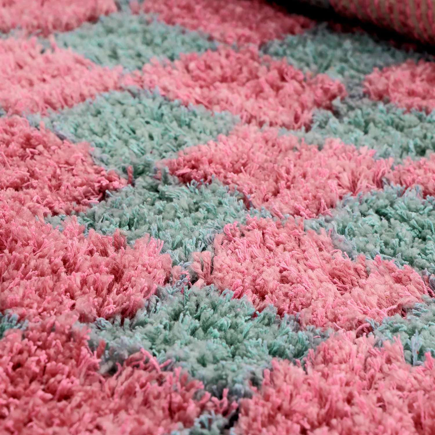 Tapetes felpudos - Methoni Check Cotton Shaggy (azul claro/rosa claro)