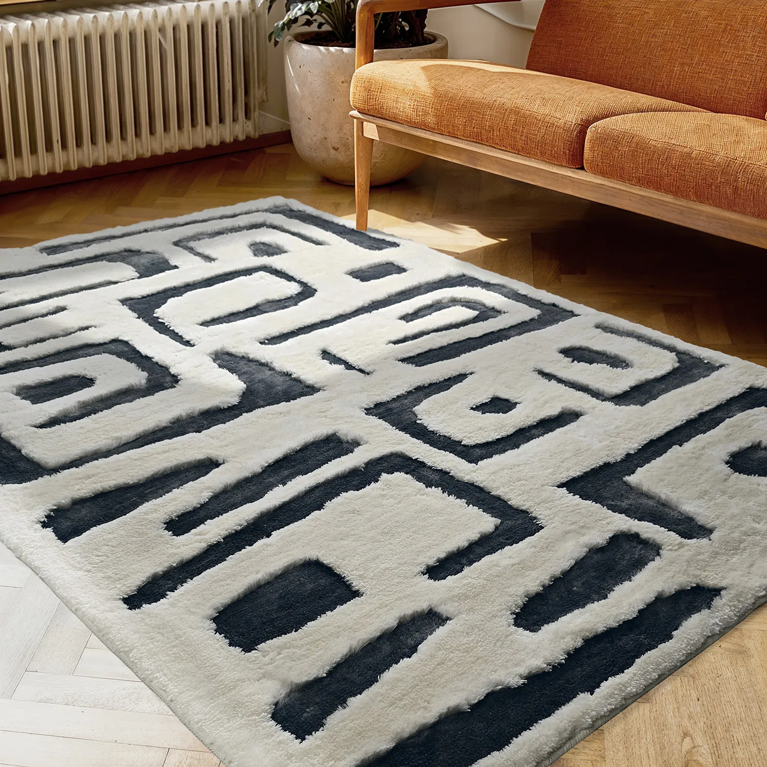 Tapetes felpudos - Palmyra (branco/azul-marinho)