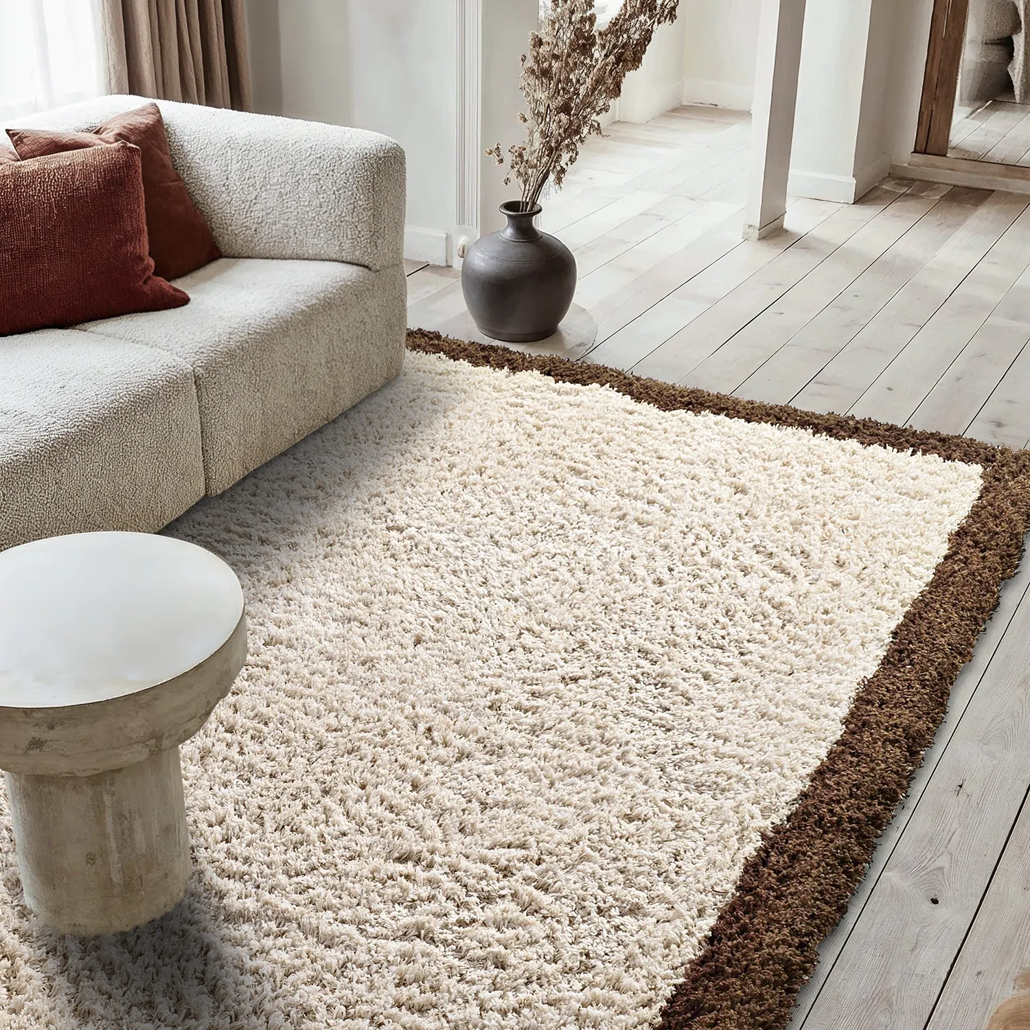 Tapetes felpudos - Sagres Natural Cotton Shaggy (branco sujo/castanho)