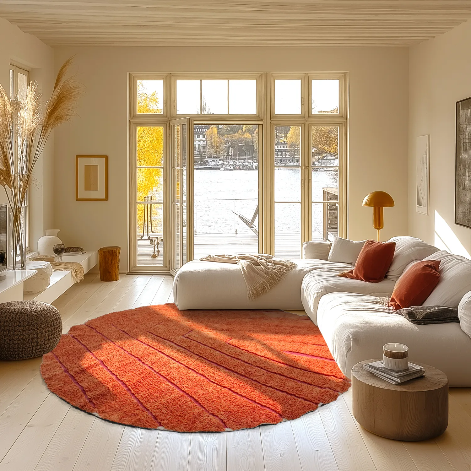 Tapete redondo - Sivia Natural Cotton Shaggy (vermelho/laranja)