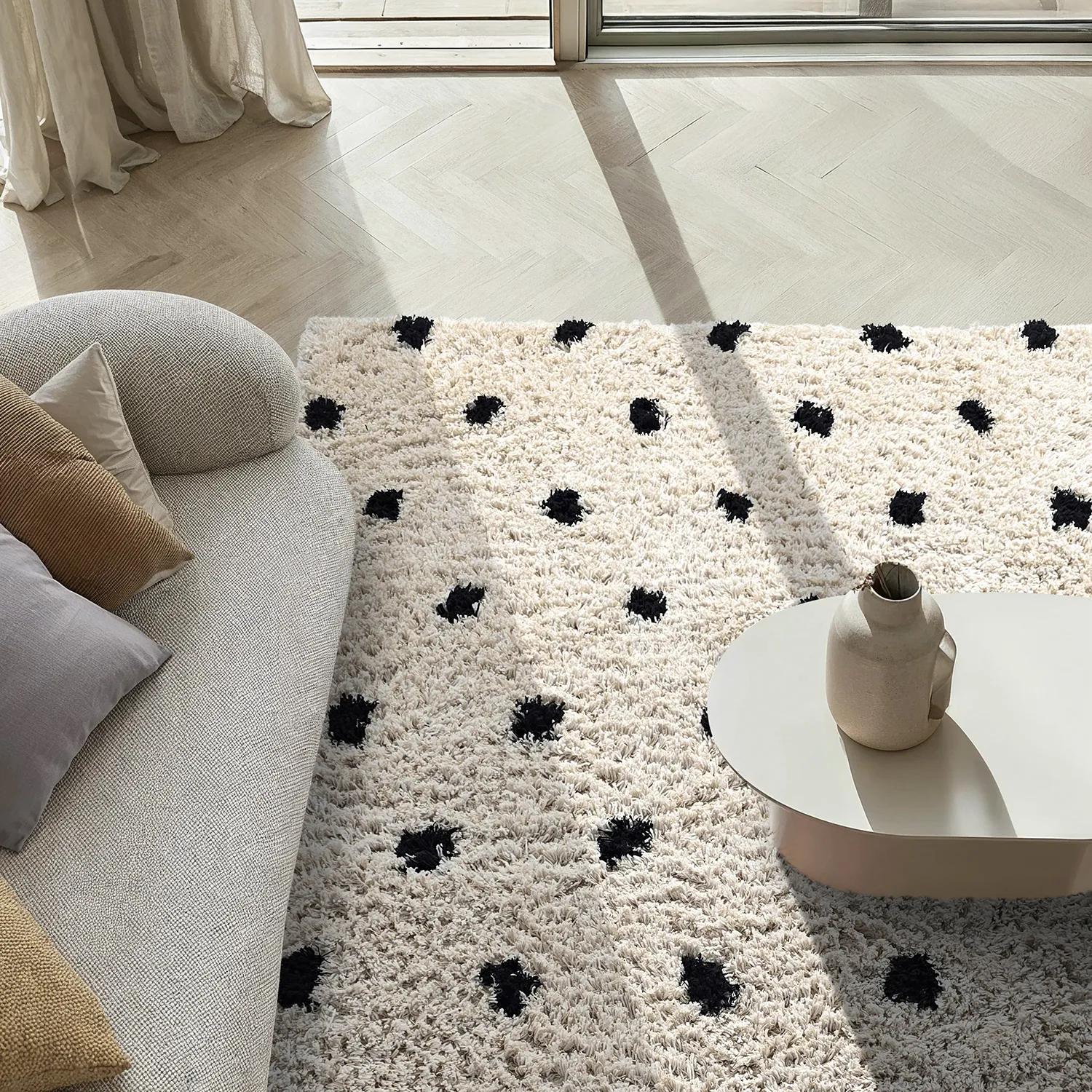 Tapetes felpudos - Soria Natural Cotton Shaggy (branco sujo/preto)