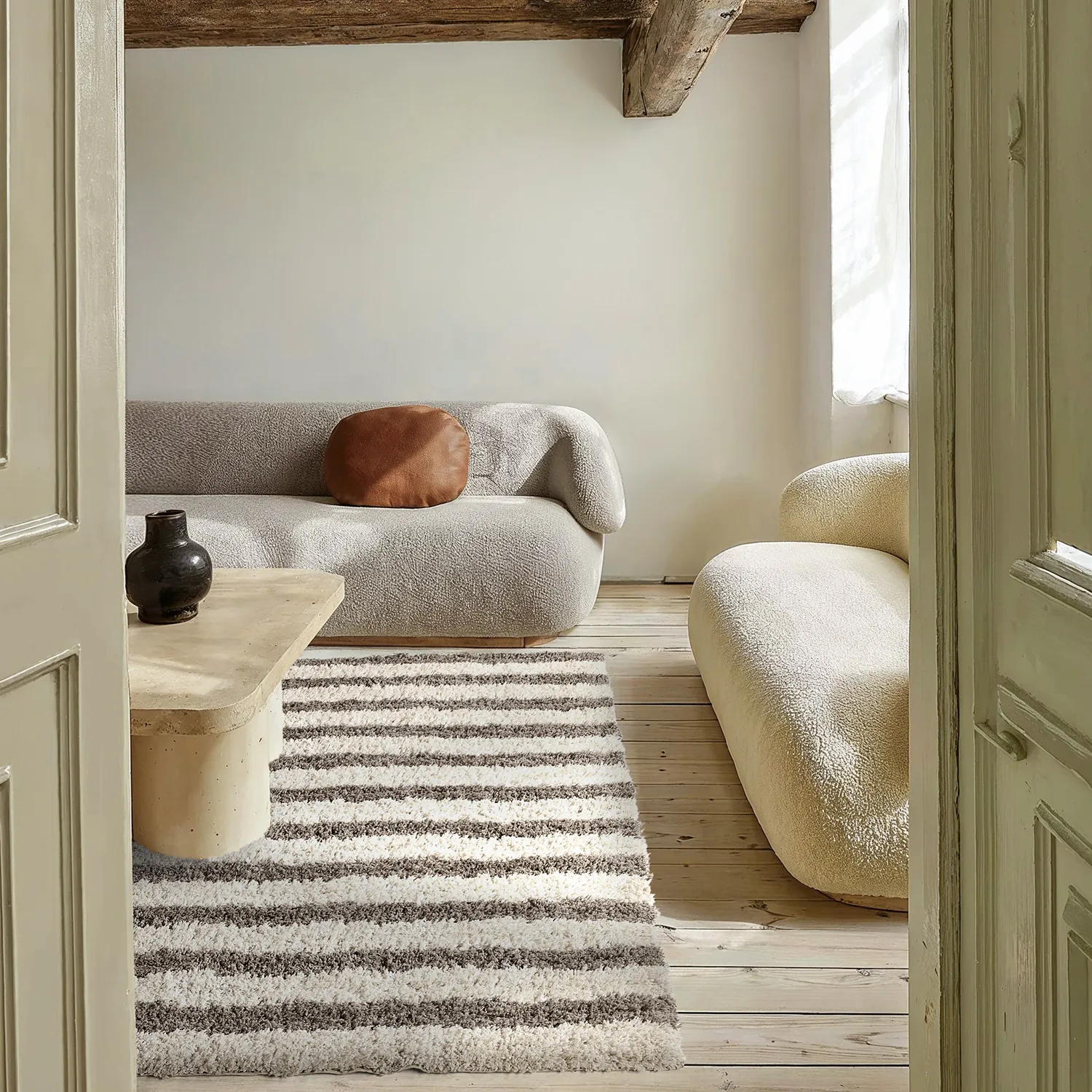 Tapetes felpudos - Thira Stripe Cotton Shaggy (creme/taupe)