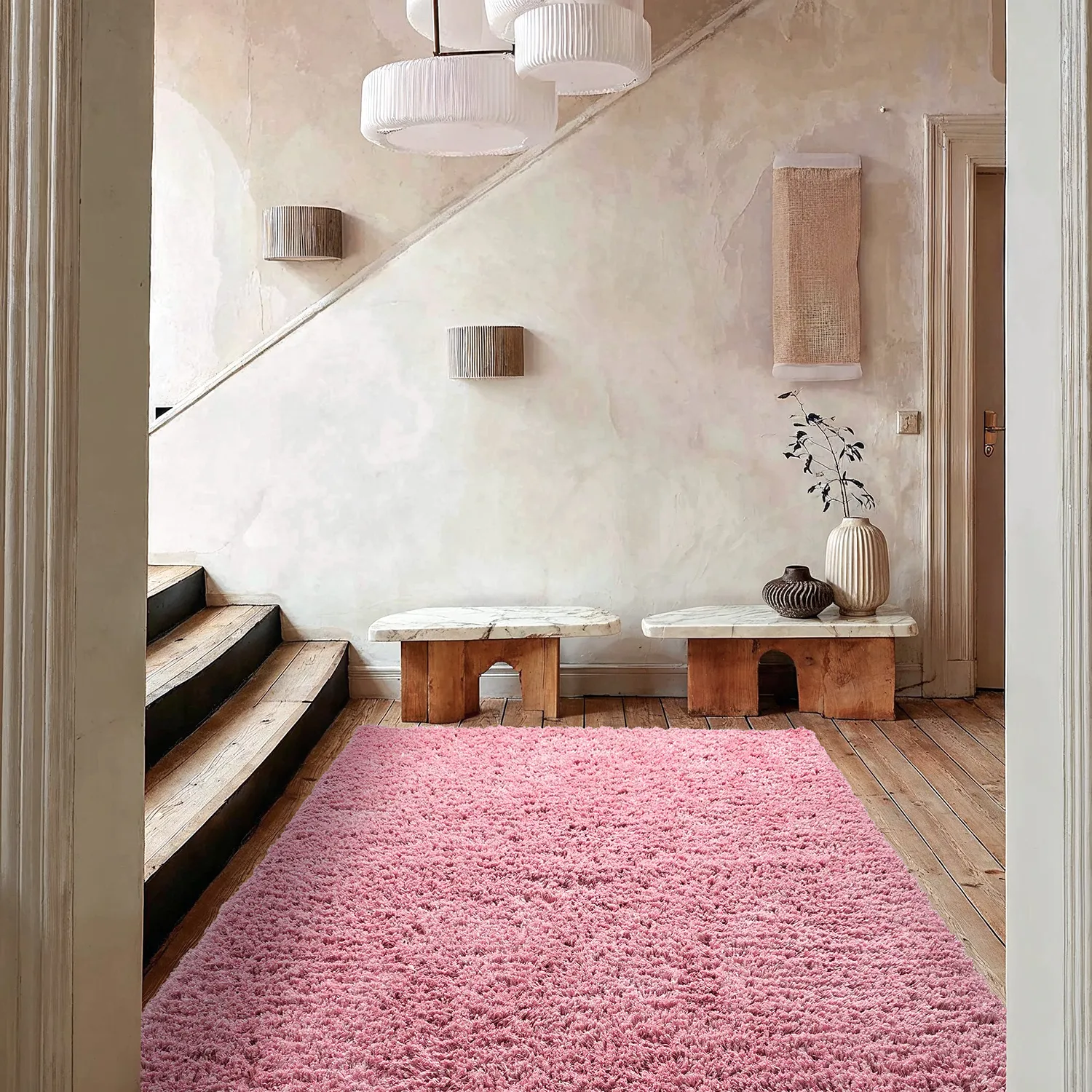 Tapetes felpudos - Combarro Solid Cotton Shaggy (rosa claro)