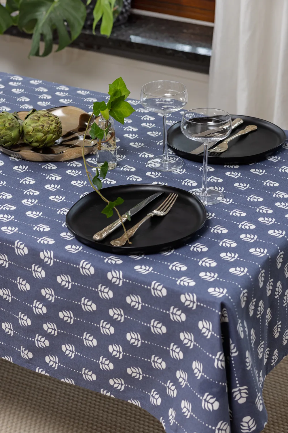 Toalha de mesa de algodão Sari (azul)